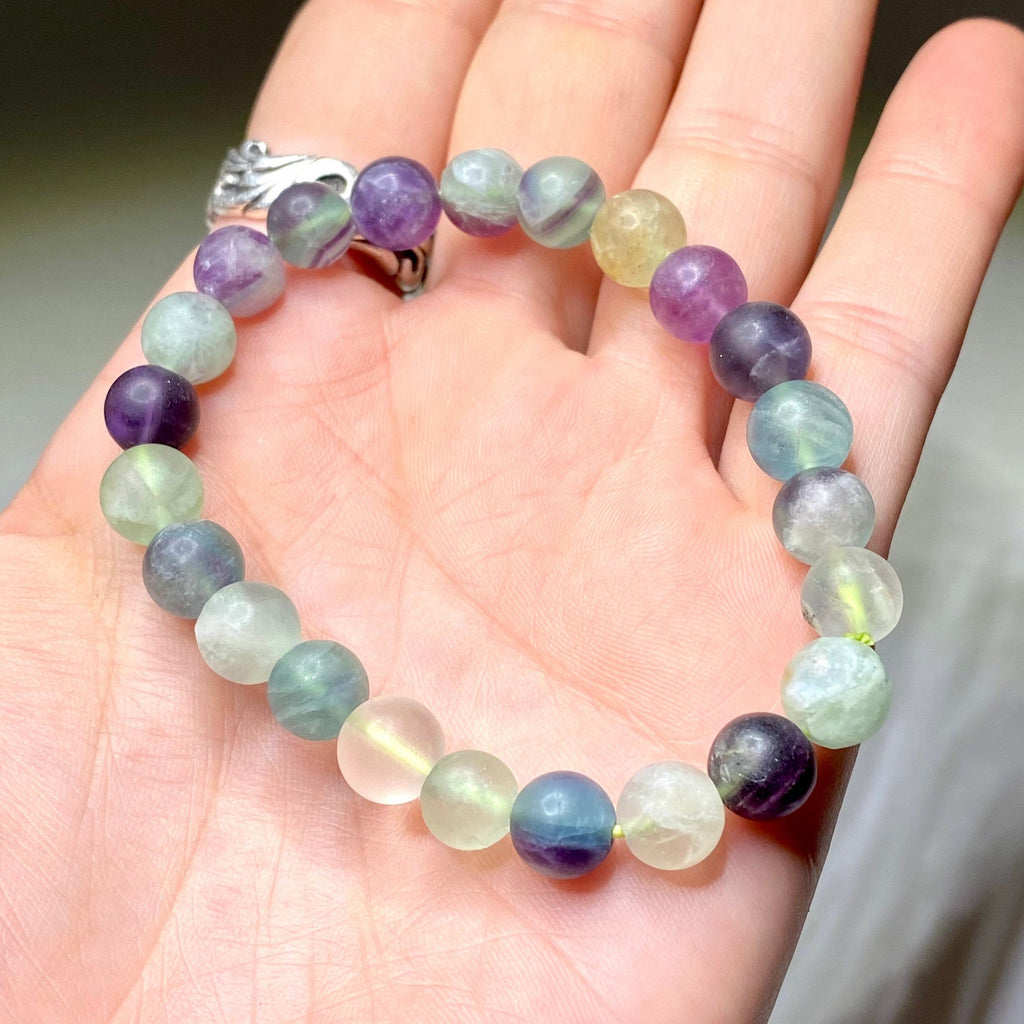 Rainbow Fluorite Crystal Bracelet: Handmade Gemstone Beaded Bracelet, 8mm Matte Bead
