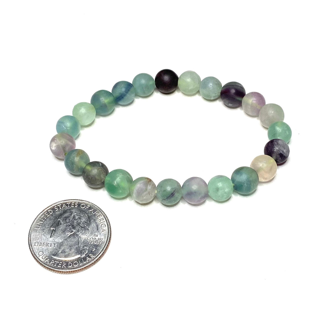 Rainbow Fluorite Crystal Bracelet: Handmade Gemstone Beaded Bracelet, 8mm Matte Bead