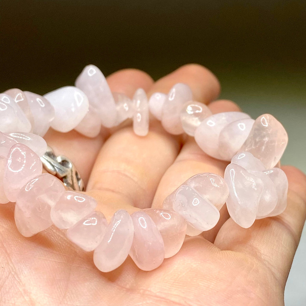 Rose Quartz Crystal Chip Bracelet: Gemstone Beaded Stretch Bracelet