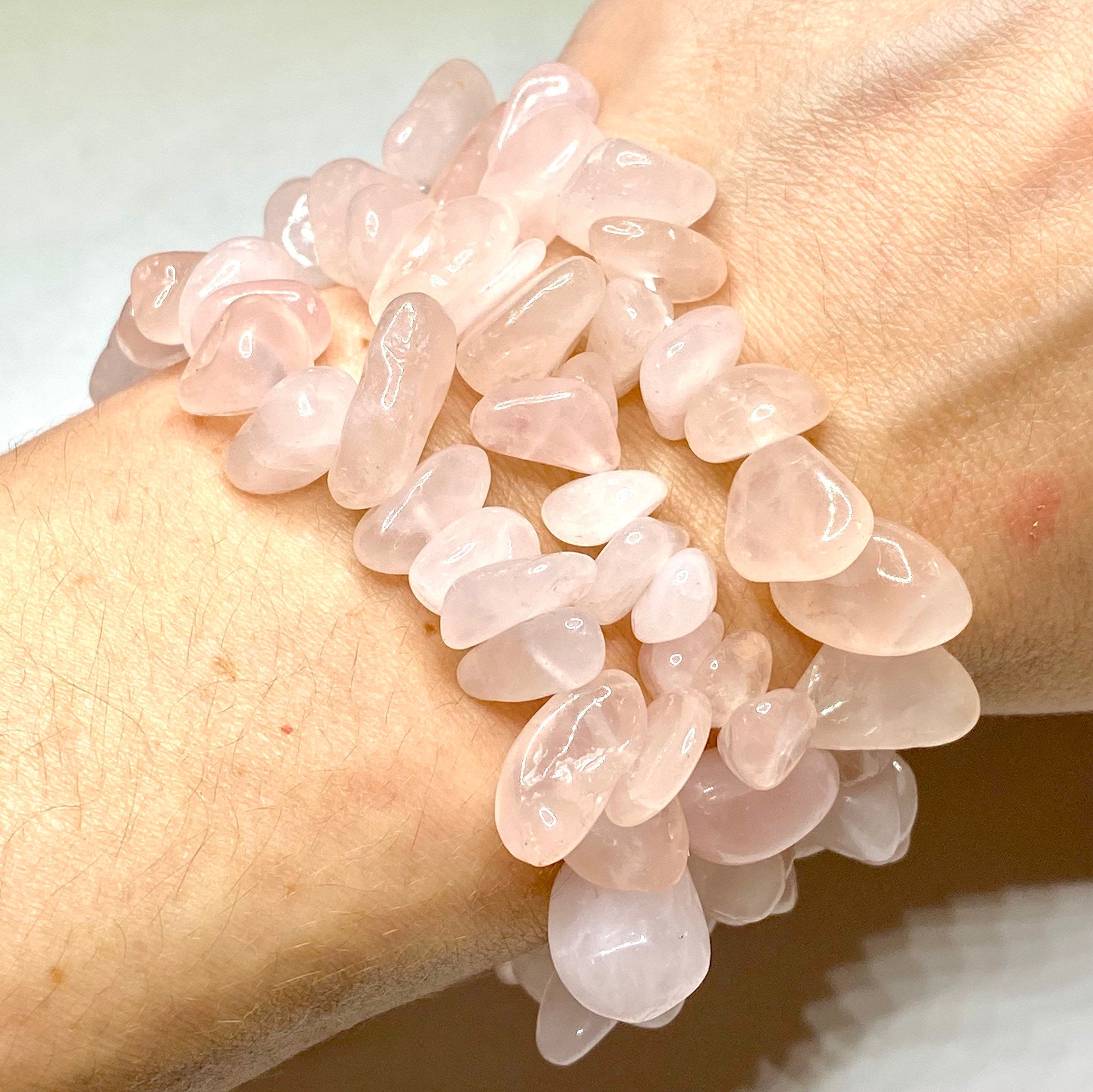 Rose Quartz Crystal Chip Bracelet: Gemstone Beaded Stretch Bracelet