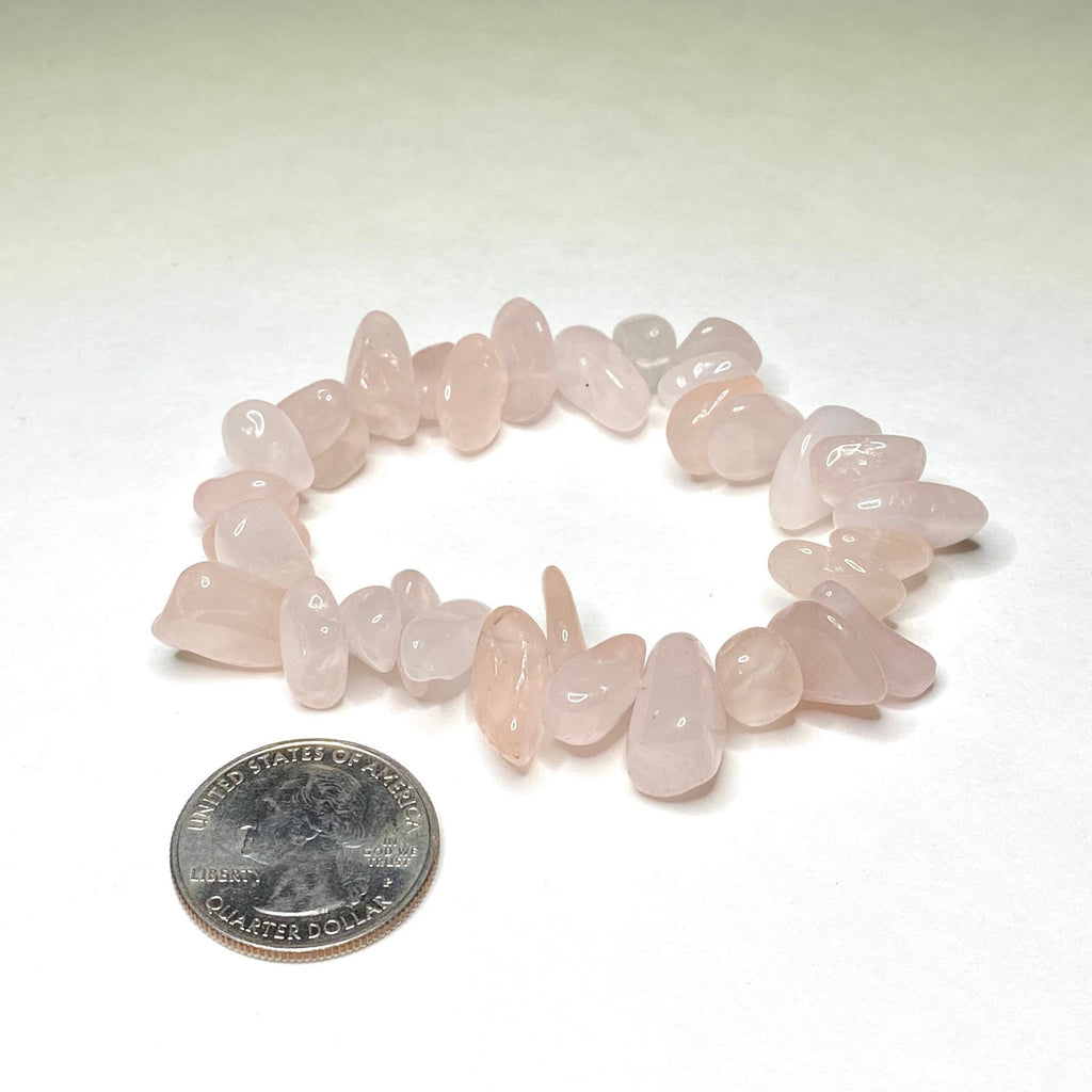 Rose Quartz Crystal Chip Bracelet: Gemstone Beaded Stretch Bracelet