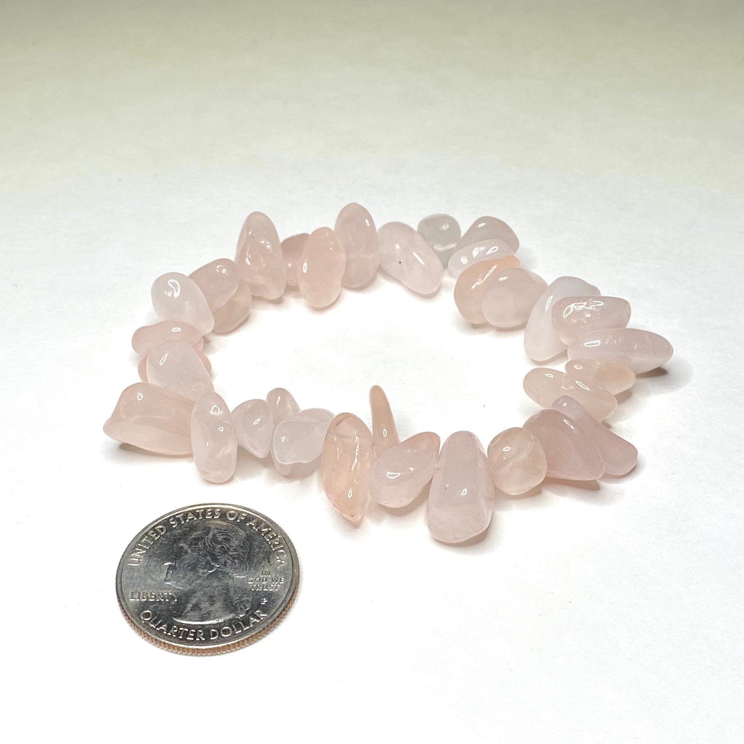 Rose Quartz Crystal Chip Bracelet: Gemstone Beaded Stretch Bracelet