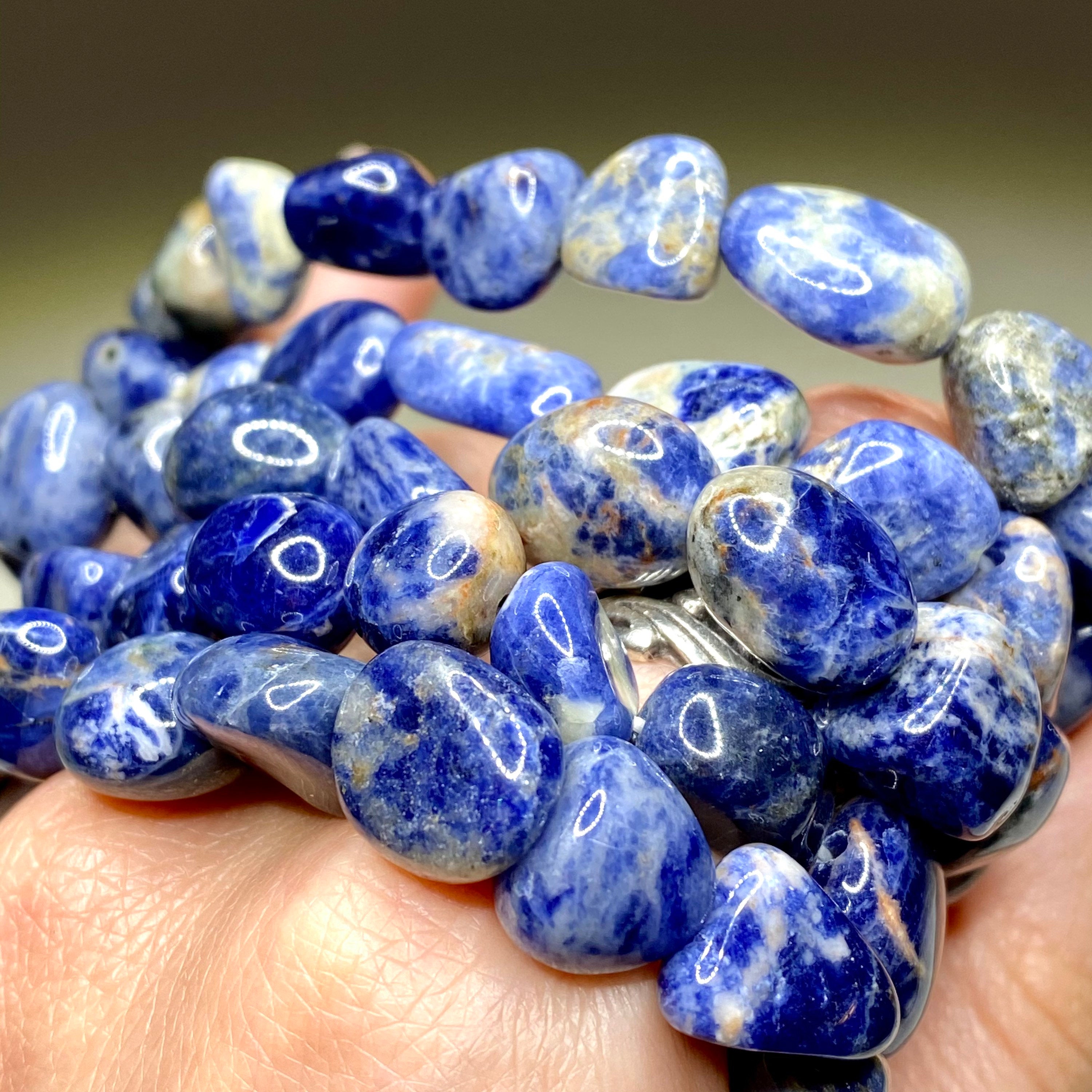 Sodalite Tumble Stone Bracelet: 8mm Gemstone Beaded Stretch Bracelet