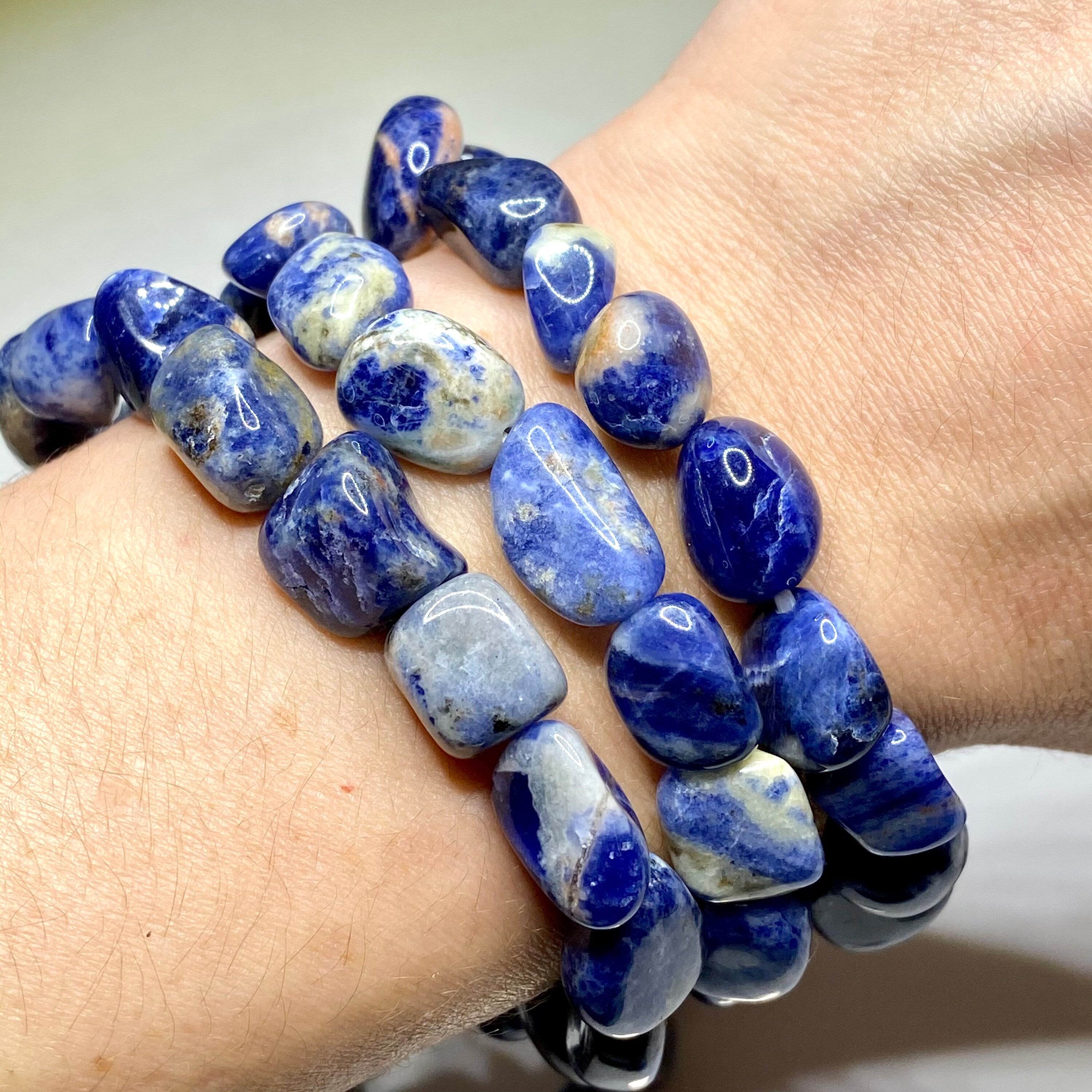 Sodalite Tumble Stone Bracelet: 8mm Gemstone Beaded Stretch Bracelet