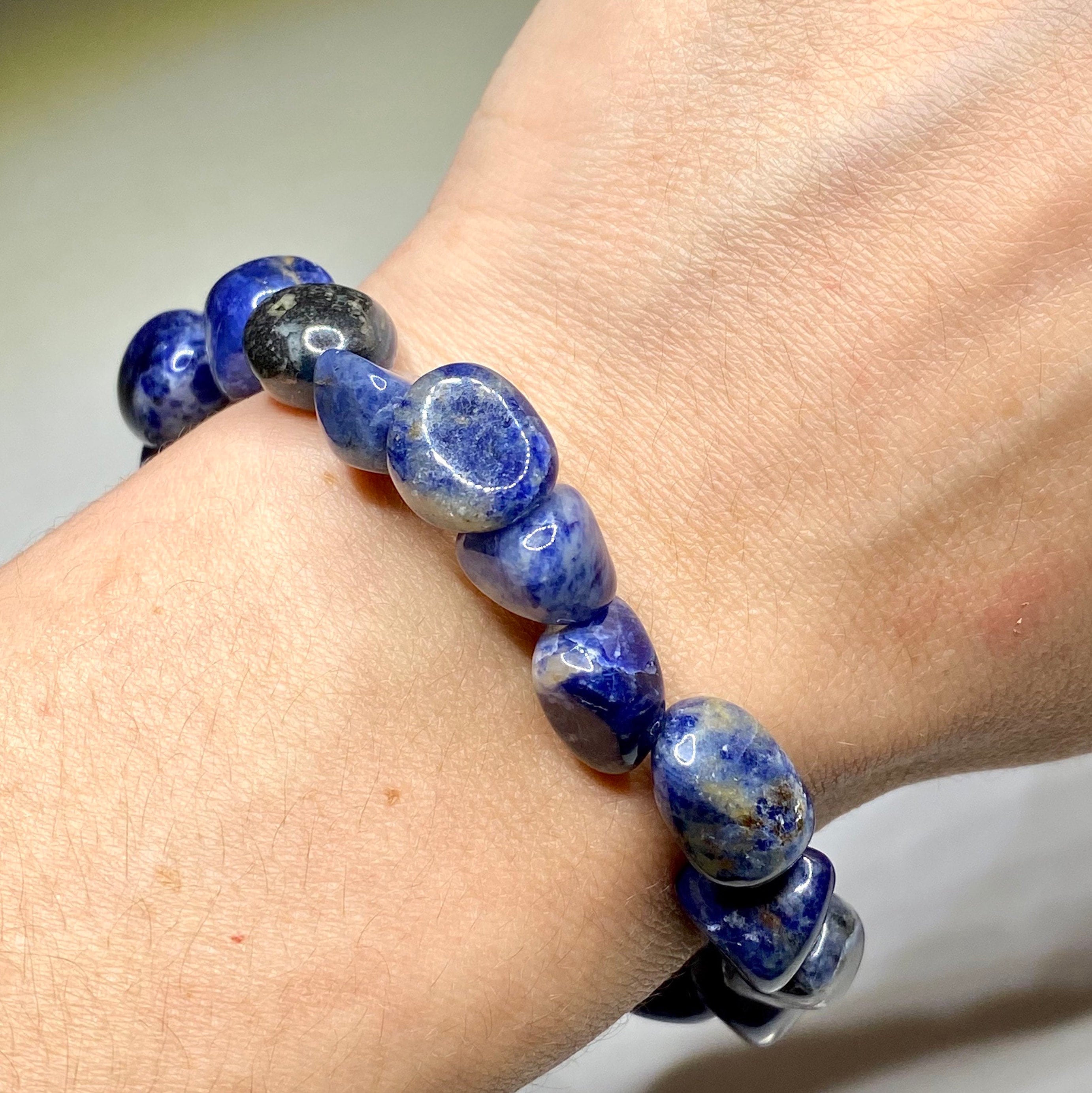 Sodalite Tumble Stone Bracelet: 8mm Gemstone Beaded Stretch Bracelet