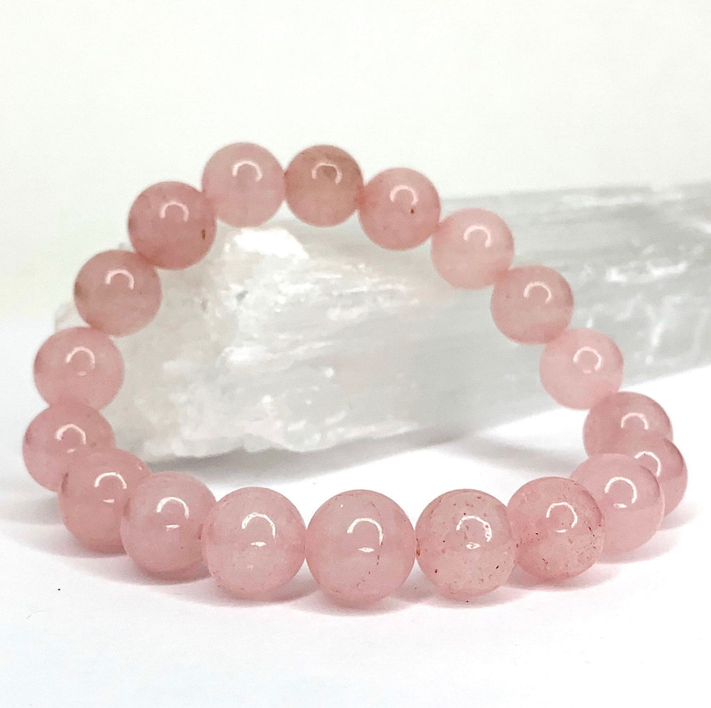 Rose Quartz Crystal Bracelet: 8mm Gemstone Beaded Stretch Bracelet