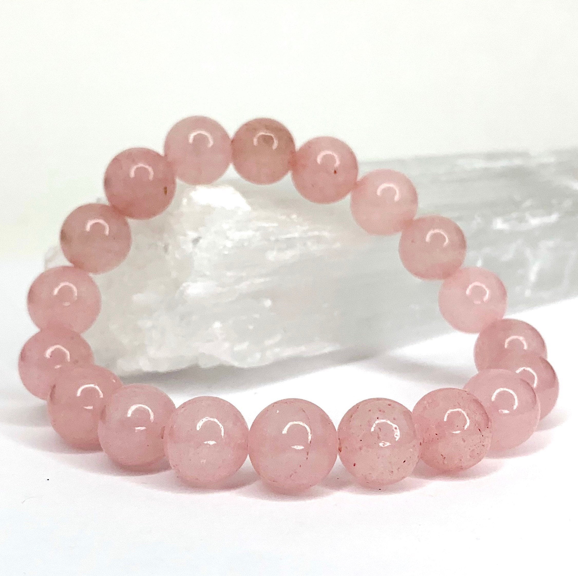 Rose Quartz Crystal Bracelet: 8mm Gemstone Beaded Stretch Bracelet