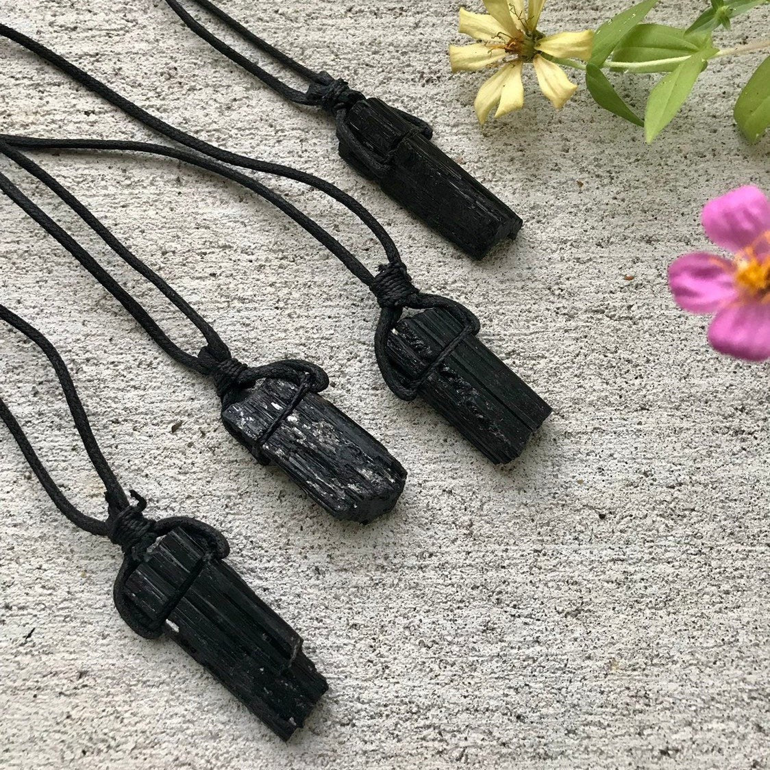 Raw Black Tourmaline Crystal Necklace: Gemstone Cord Pendant Necklace