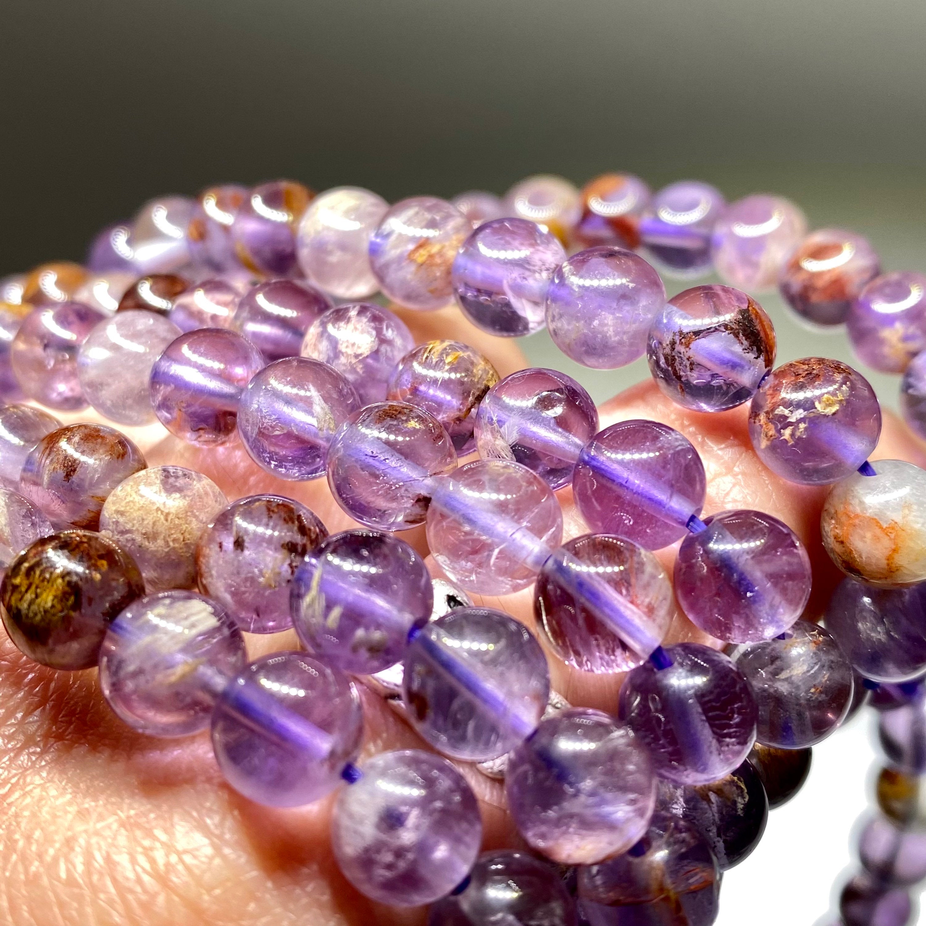 Amethyst Super Seven Crystal Bracelet: Handmade Gemstone Beaded Bracelet