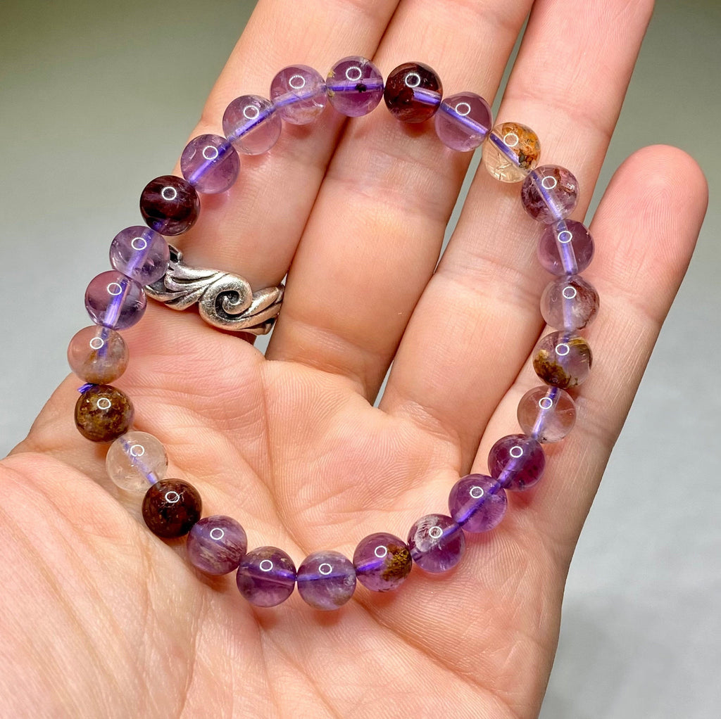 Amethyst Super Seven Crystal Bracelet: Handmade Gemstone Beaded Bracelet