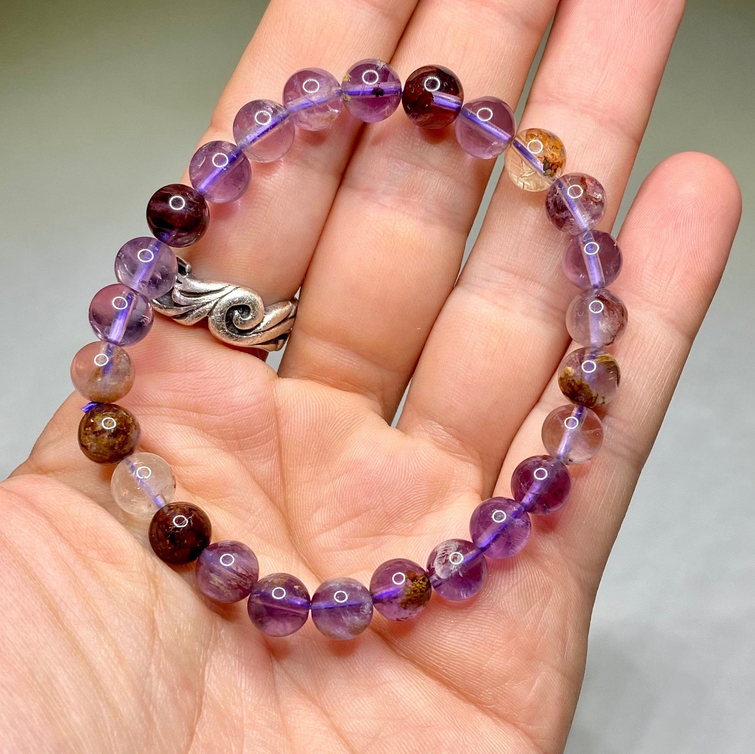 Amethyst Super Seven Crystal Bracelet: Handmade Gemstone Beaded Bracelet