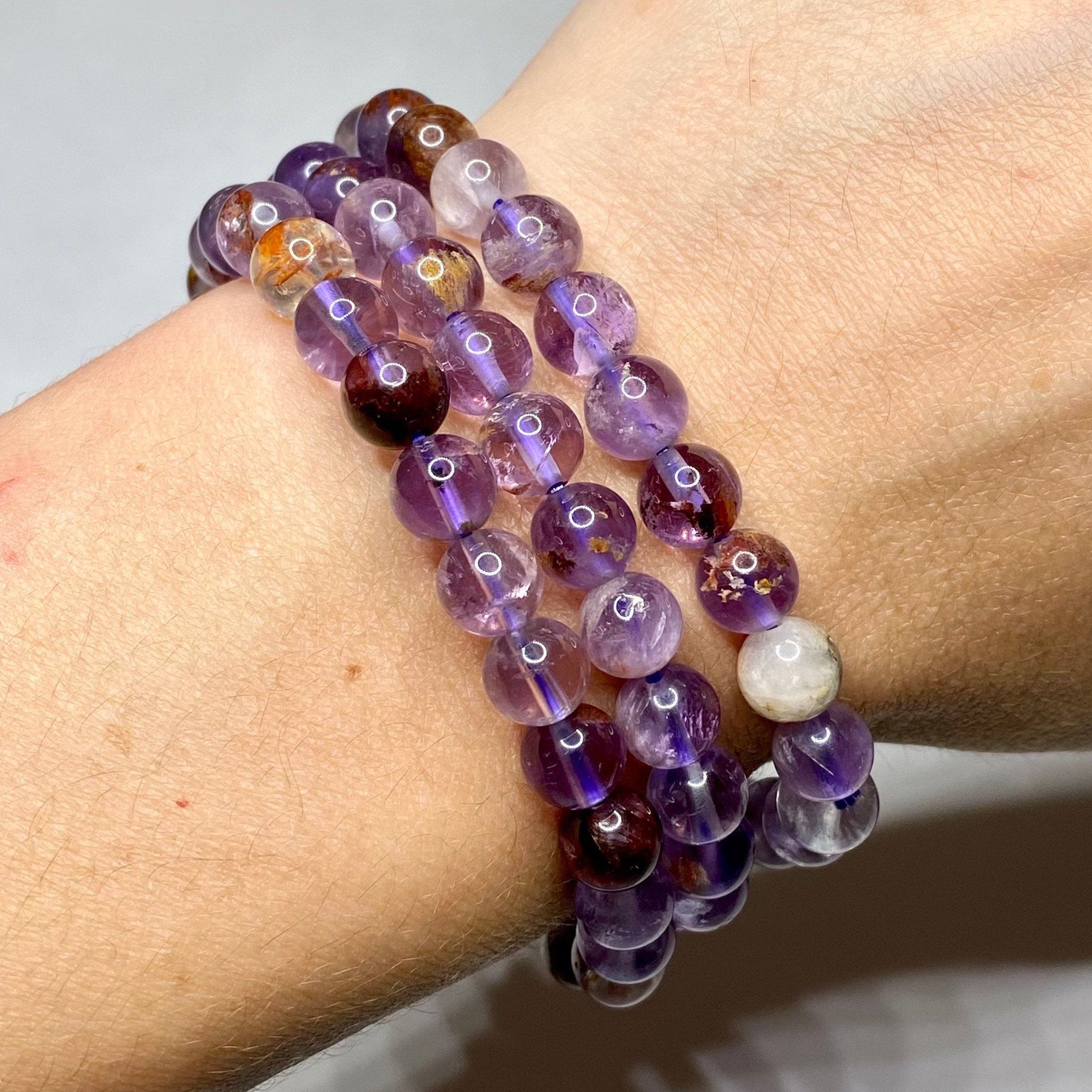 Amethyst Super Seven Crystal Bracelet: Handmade Gemstone Beaded Bracelet