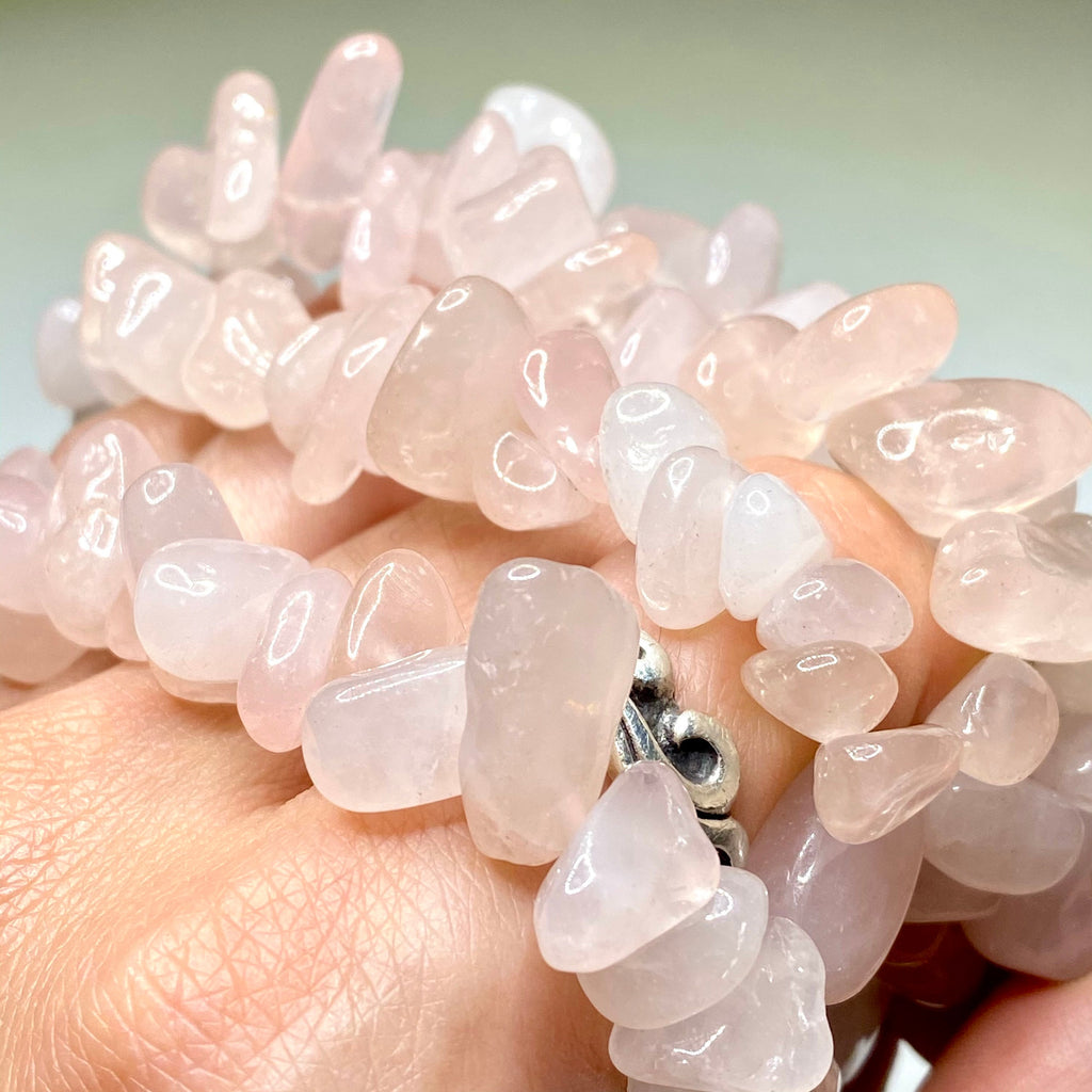 Rose Quartz Crystal Chip Bracelet: Gemstone Beaded Stretch Bracelet