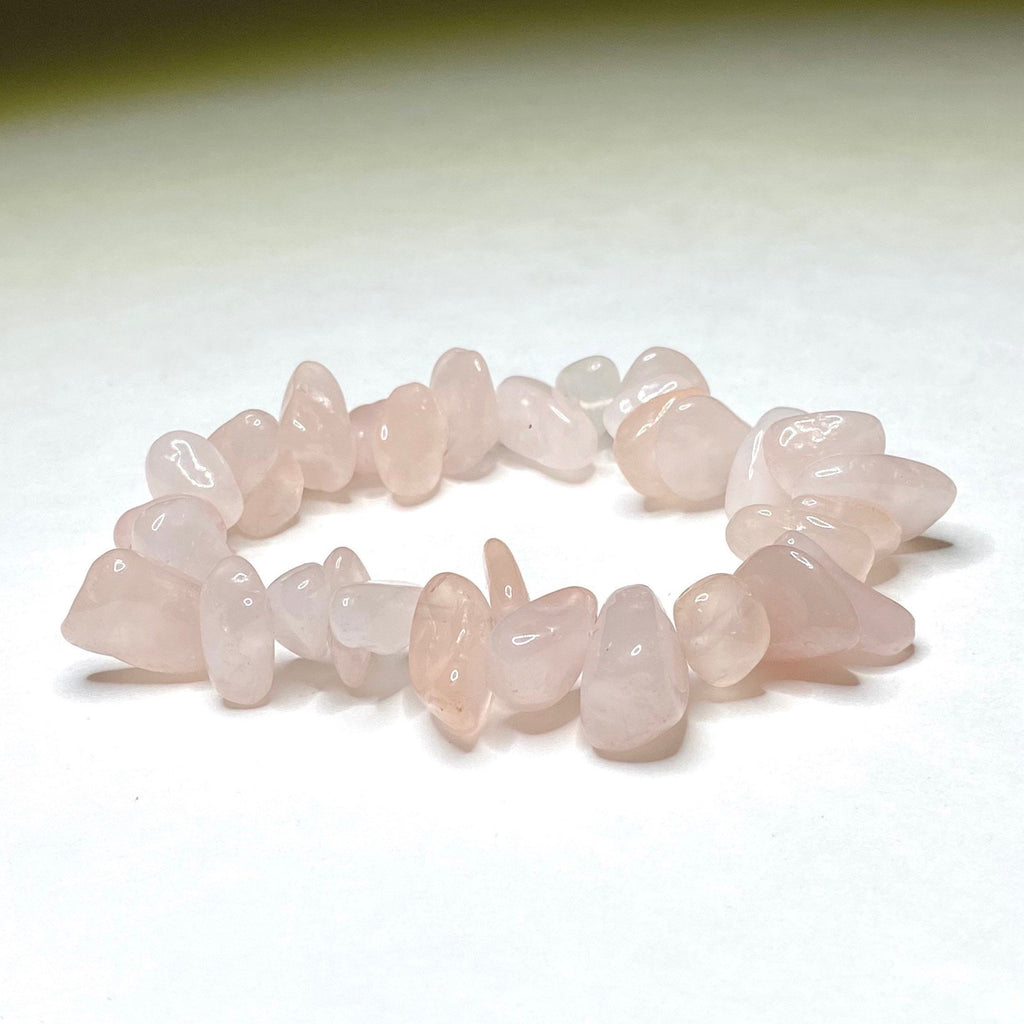 Rose Quartz Crystal Chip Bracelet: Gemstone Beaded Stretch Bracelet