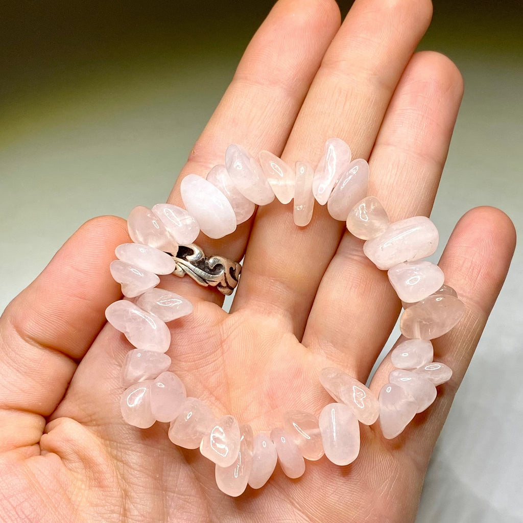 Rose Quartz Crystal Chip Bracelet: Gemstone Beaded Stretch Bracelet