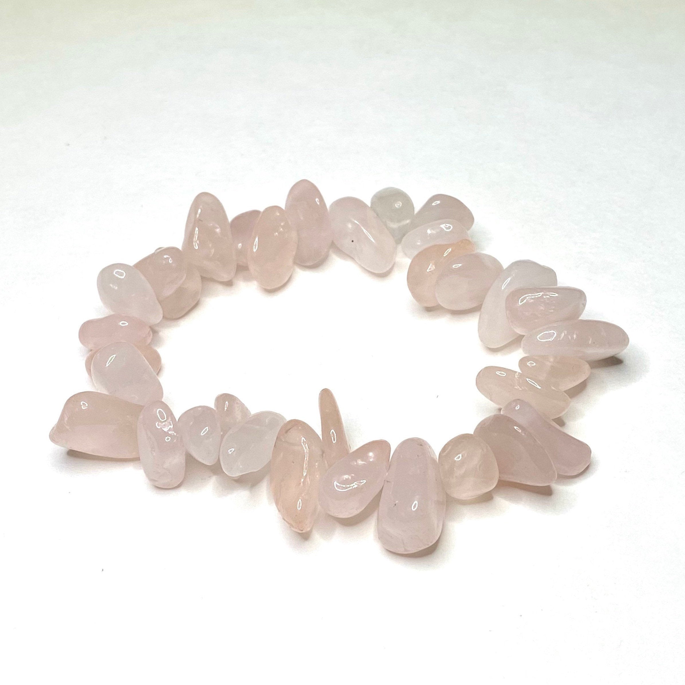 Rose Quartz Crystal Chip Bracelet: Gemstone Beaded Stretch Bracelet