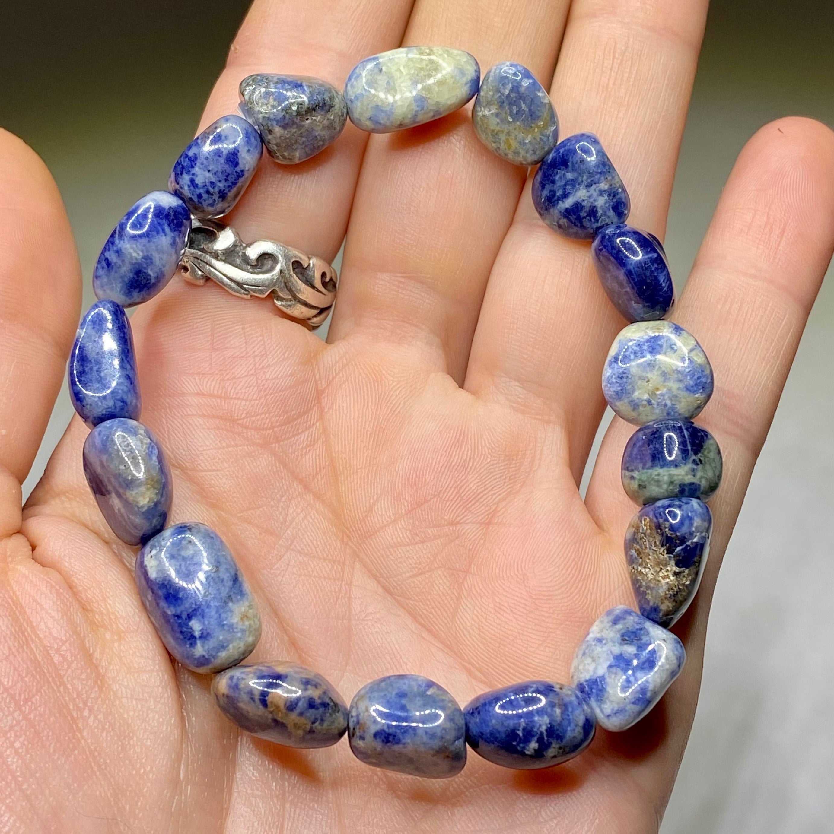 Sodalite Tumble Stone Bracelet: 8mm Gemstone Beaded Stretch Bracelet