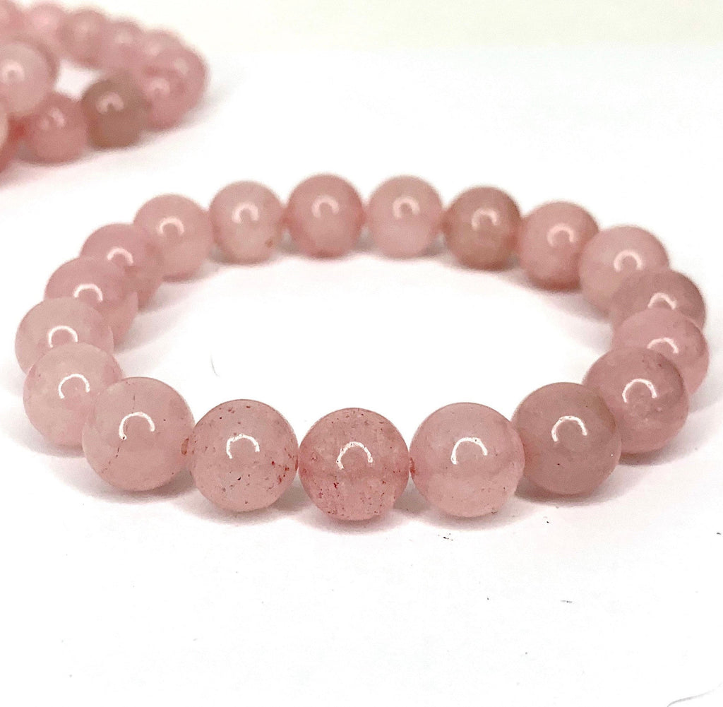 Rose Quartz Crystal Bracelet: 8mm Gemstone Beaded Stretch Bracelet