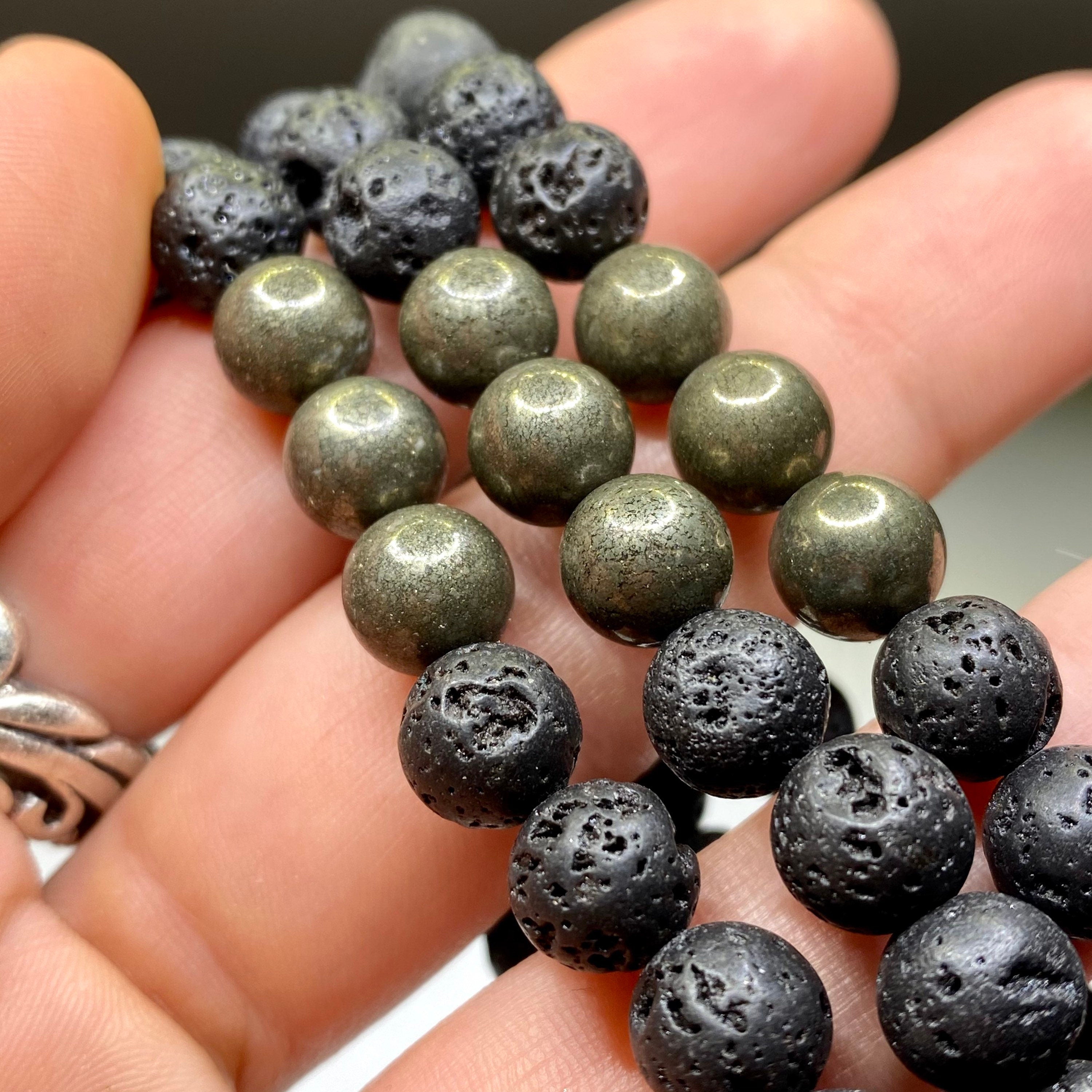 Lava Rock & Pyrite Beaded Stretch Bracelet