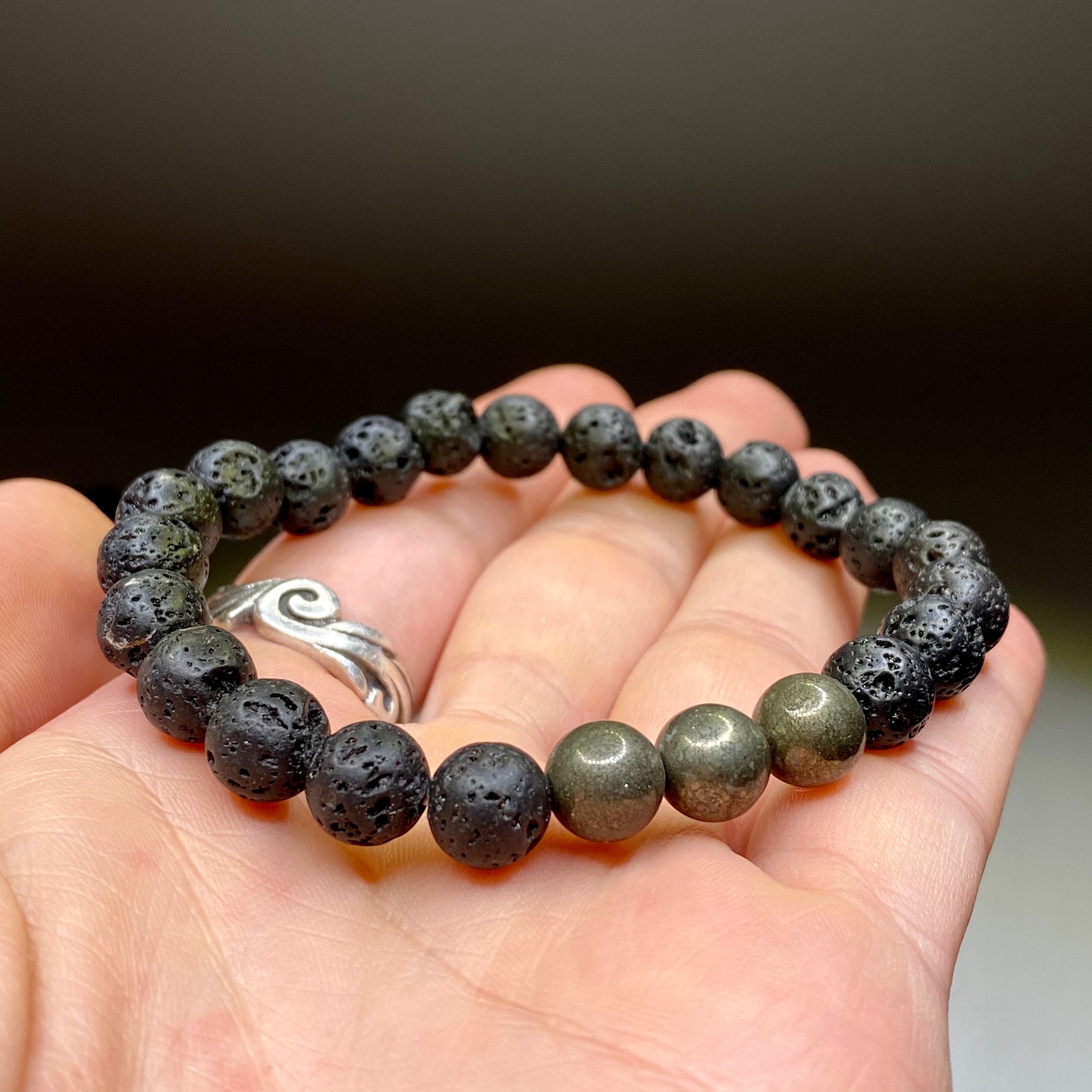 Lava Rock & Pyrite Beaded Stretch Bracelet