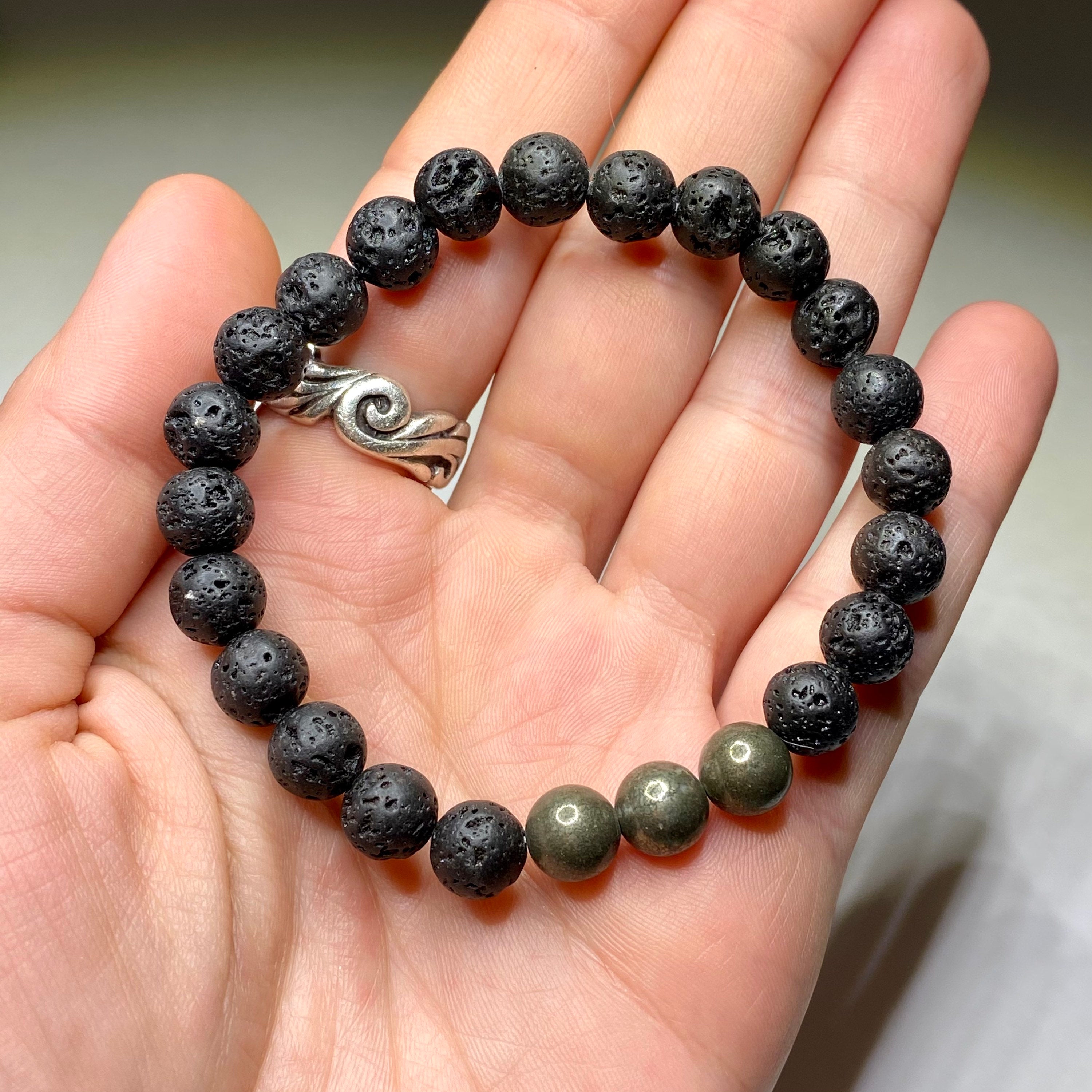 Lava Rock & Pyrite Beaded Stretch Bracelet