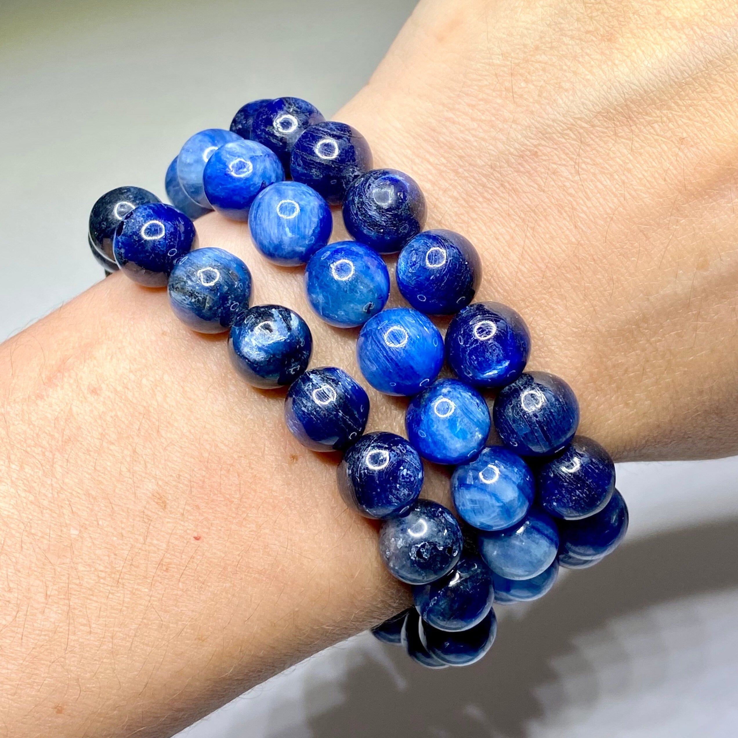 Blue Kyanite Crystal Bracelet - 10mm Natural Gemstone Jewelry