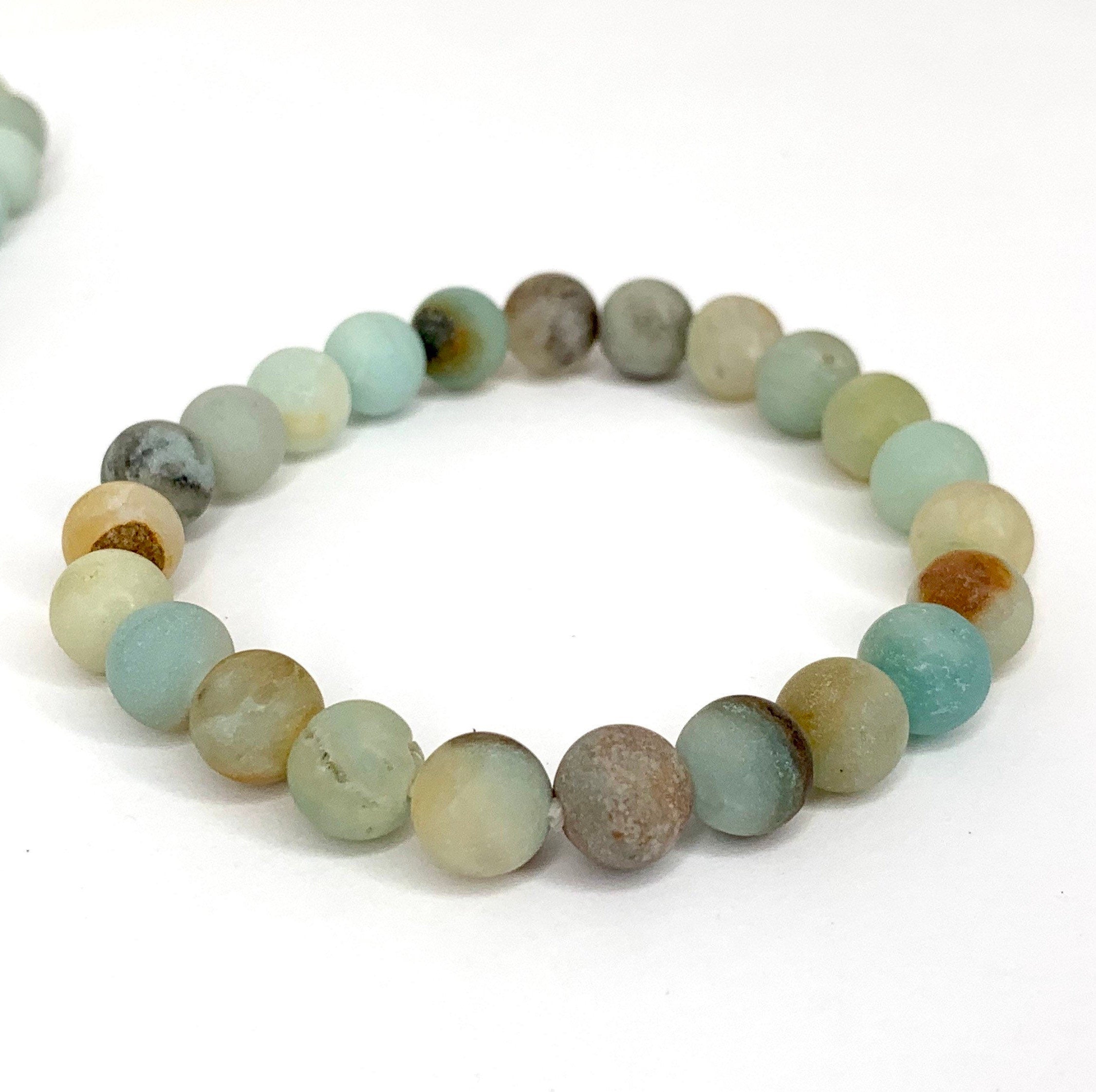 Matte Amazonite Crystal Bracelet: Round Gemstone Beads