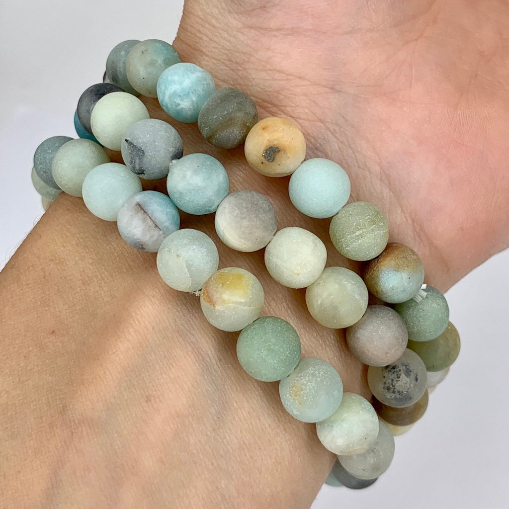 Matte Amazonite Crystal Bracelet: Round Gemstone Beads