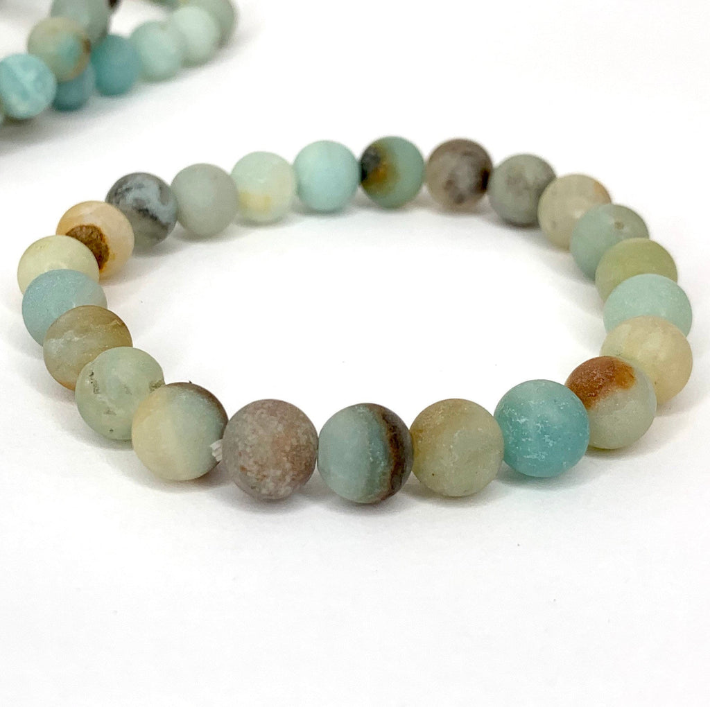 Matte Amazonite Crystal Bracelet: Round Gemstone Beads