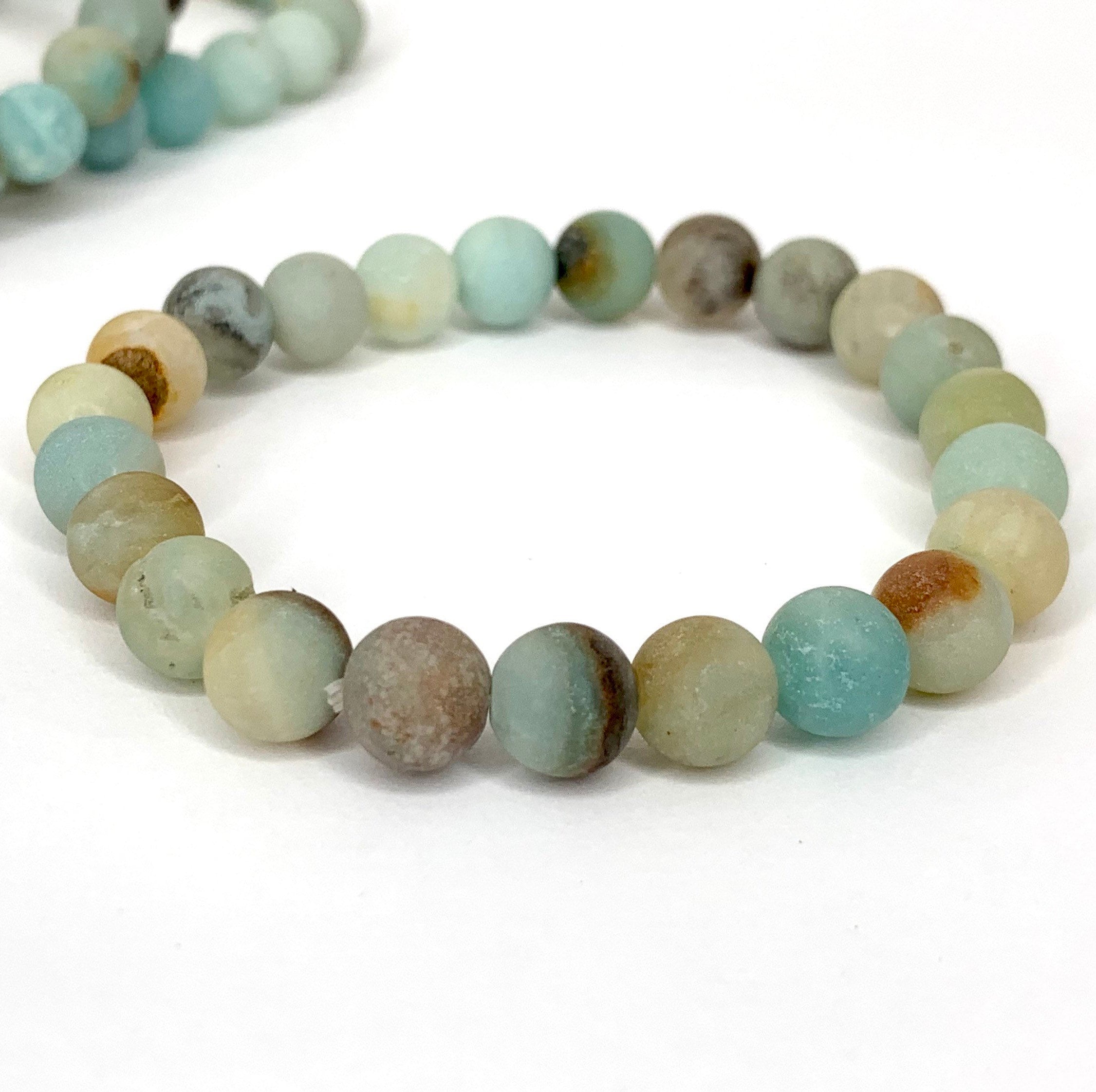 Matte Amazonite Crystal Bracelet: Round Gemstone Beads