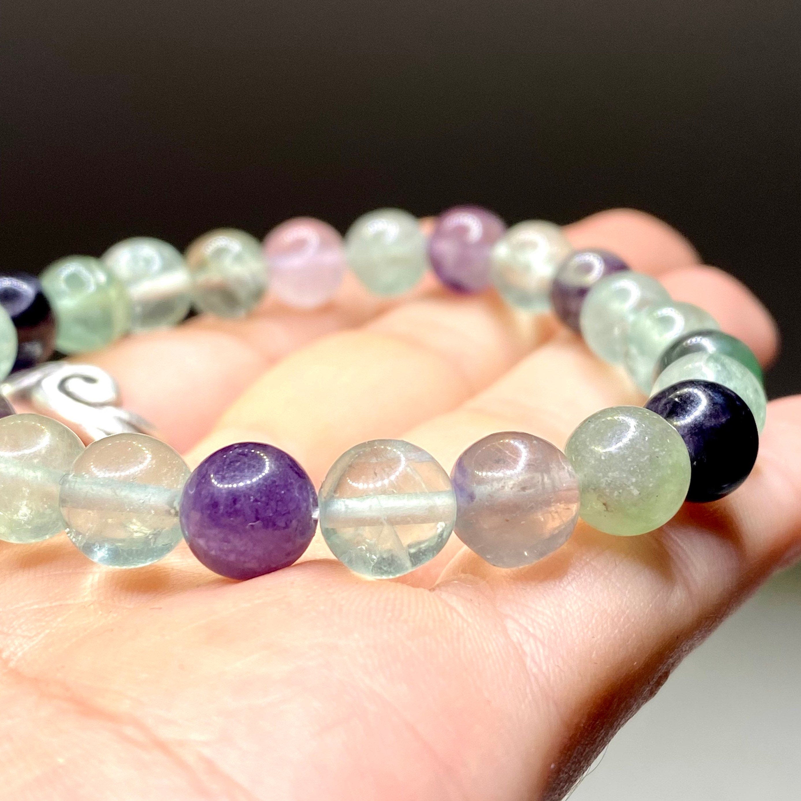 Rainbow Fluorite Crystal Bracelet: Gemstone Beaded Stretch Bracelet
