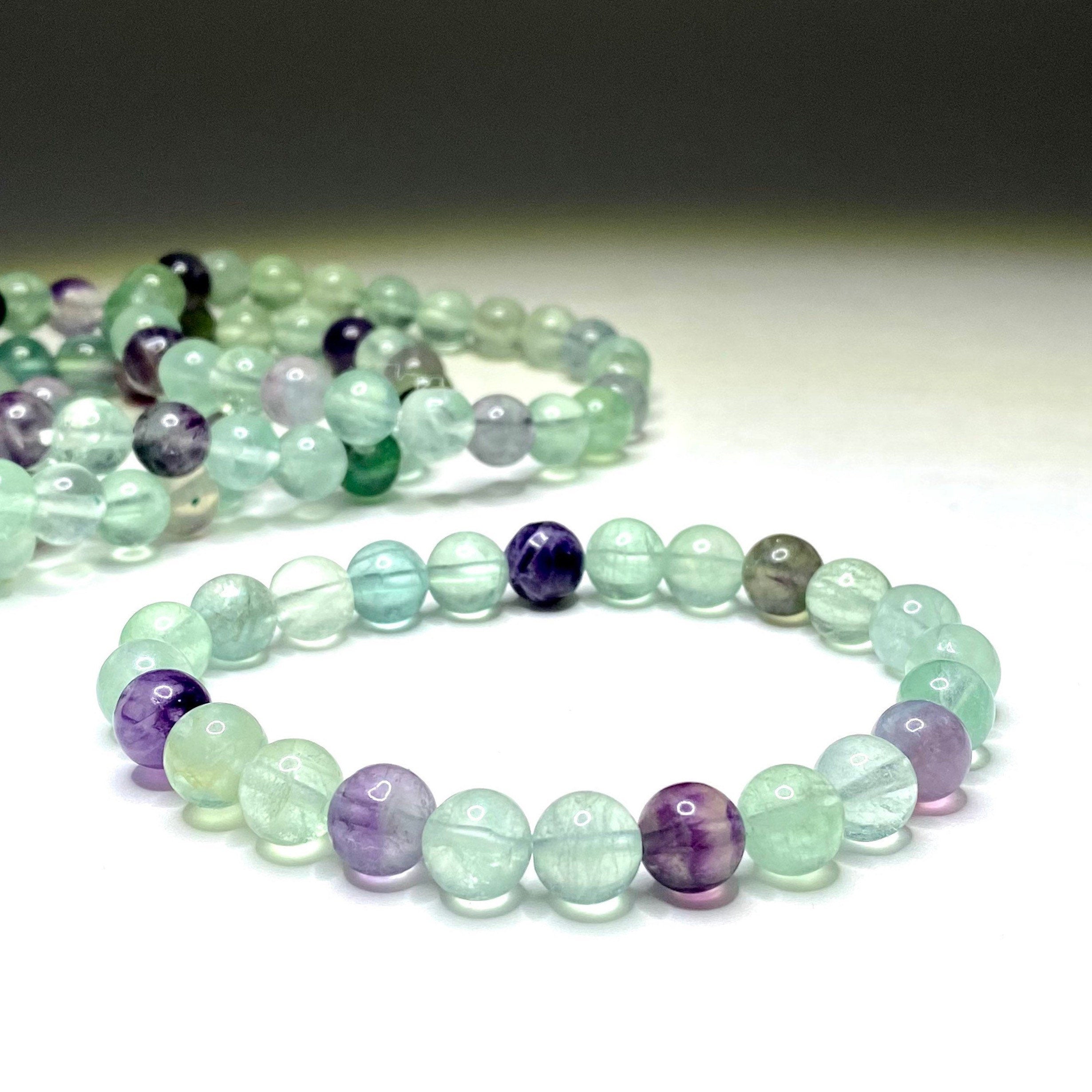 Rainbow Fluorite Crystal Bracelet: Gemstone Beaded Stretch Bracelet