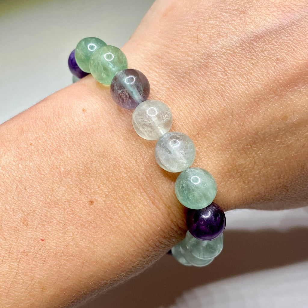 Rainbow Fluorite Crystal Bracelet: Gemstone Beaded Stretch Bracelet
