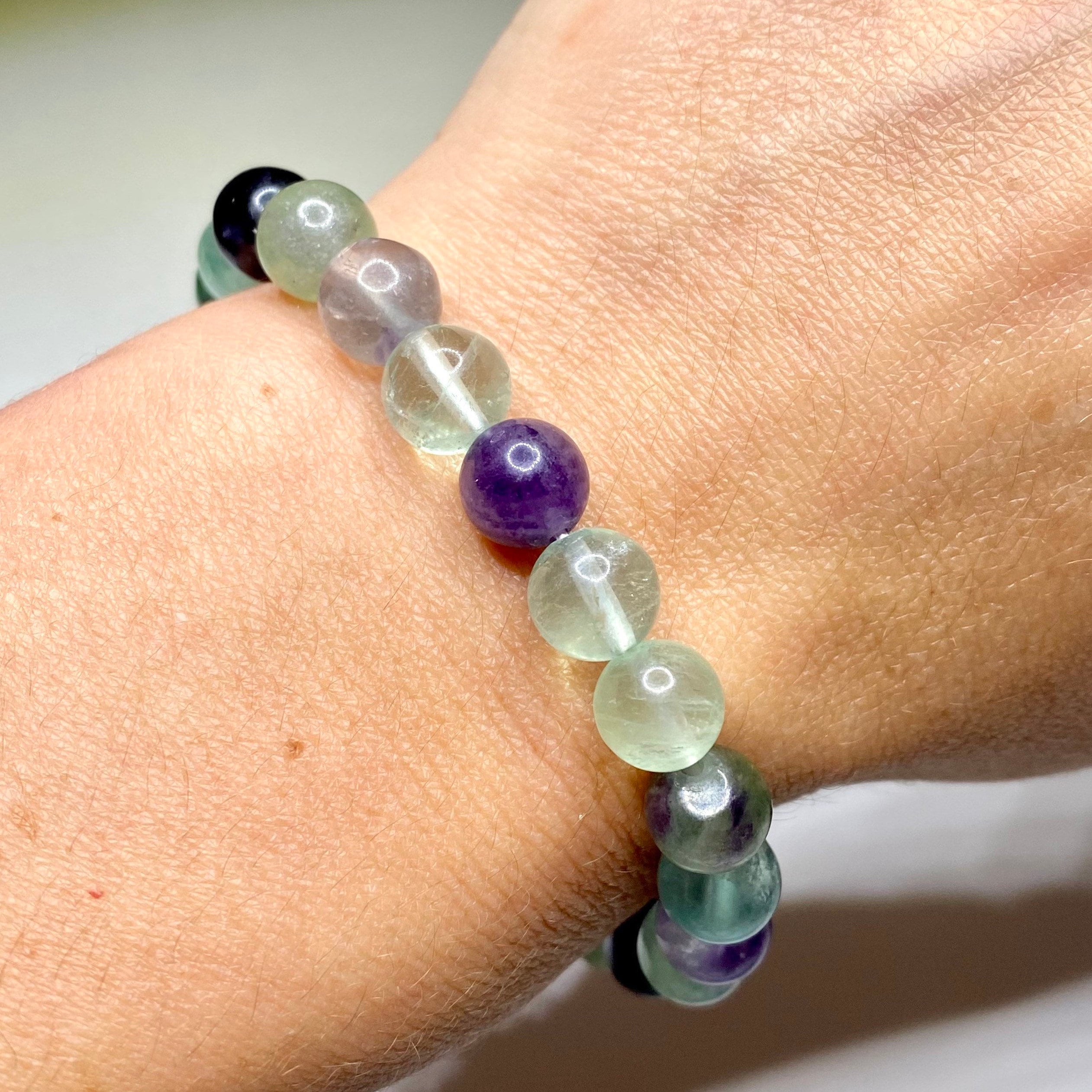 Rainbow Fluorite Crystal Bracelet: Gemstone Beaded Stretch Bracelet