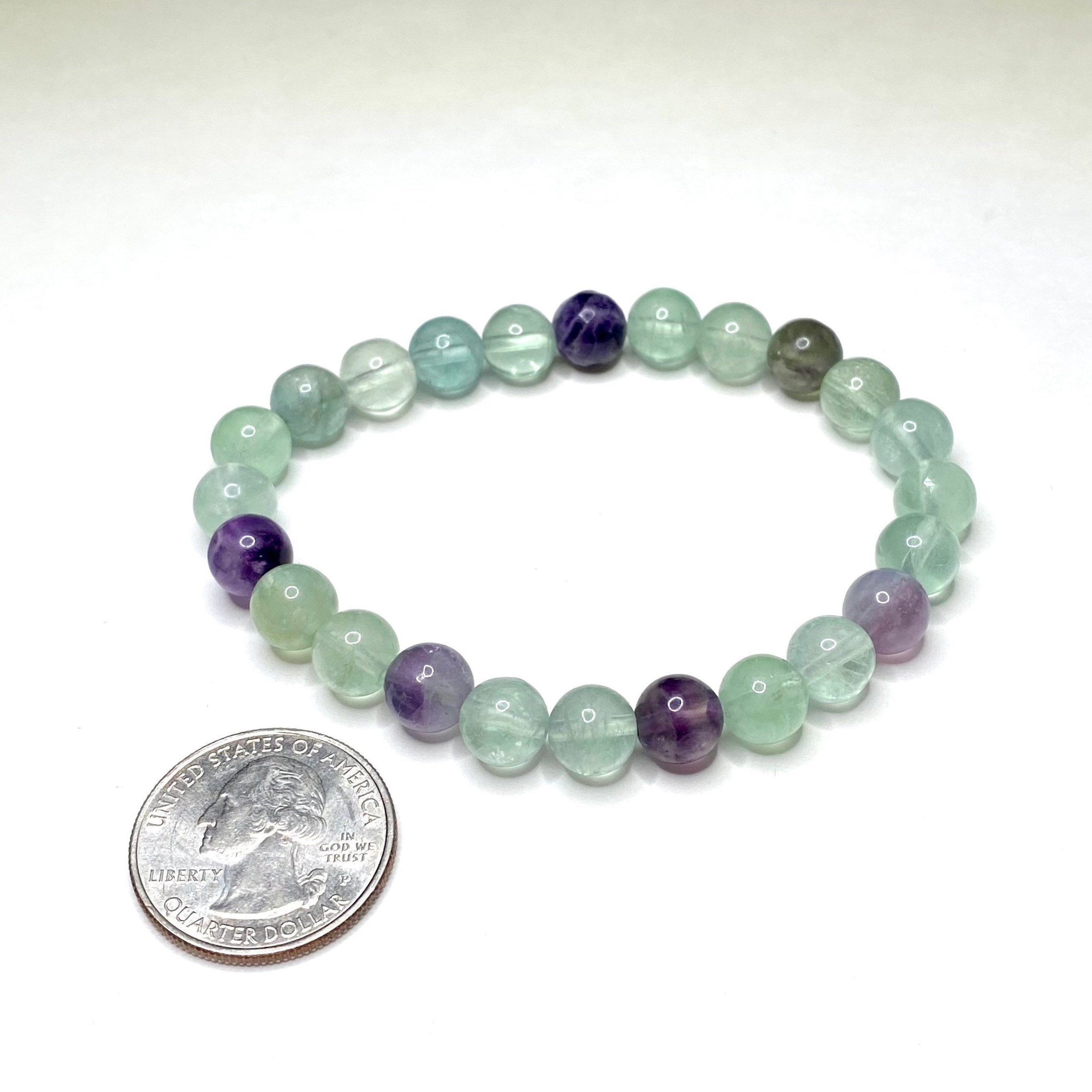 Rainbow Fluorite Crystal Bracelet: Gemstone Beaded Stretch Bracelet