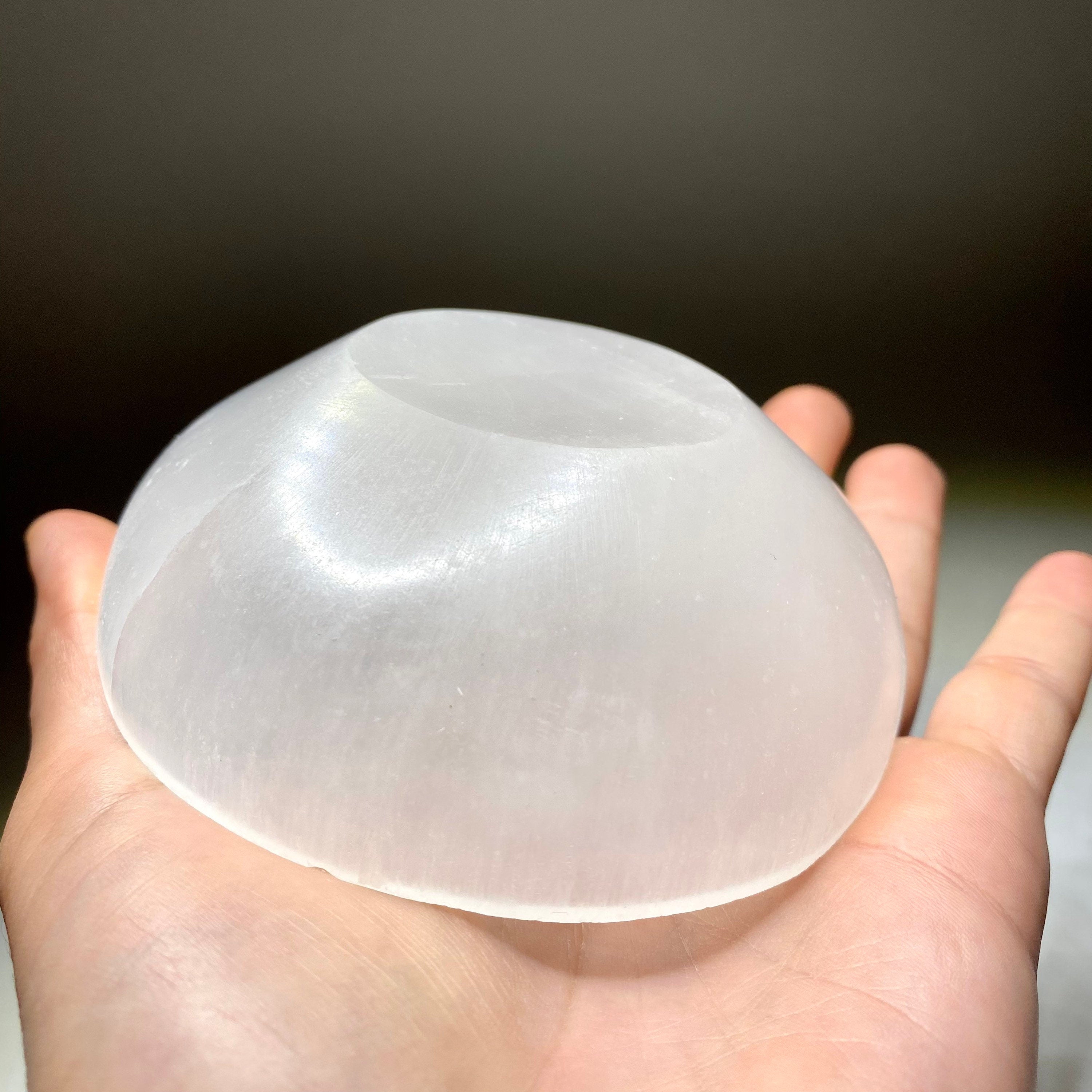 Moroccan Selenite Crystal Charging Bowl: Hand-Carved White Selenite
