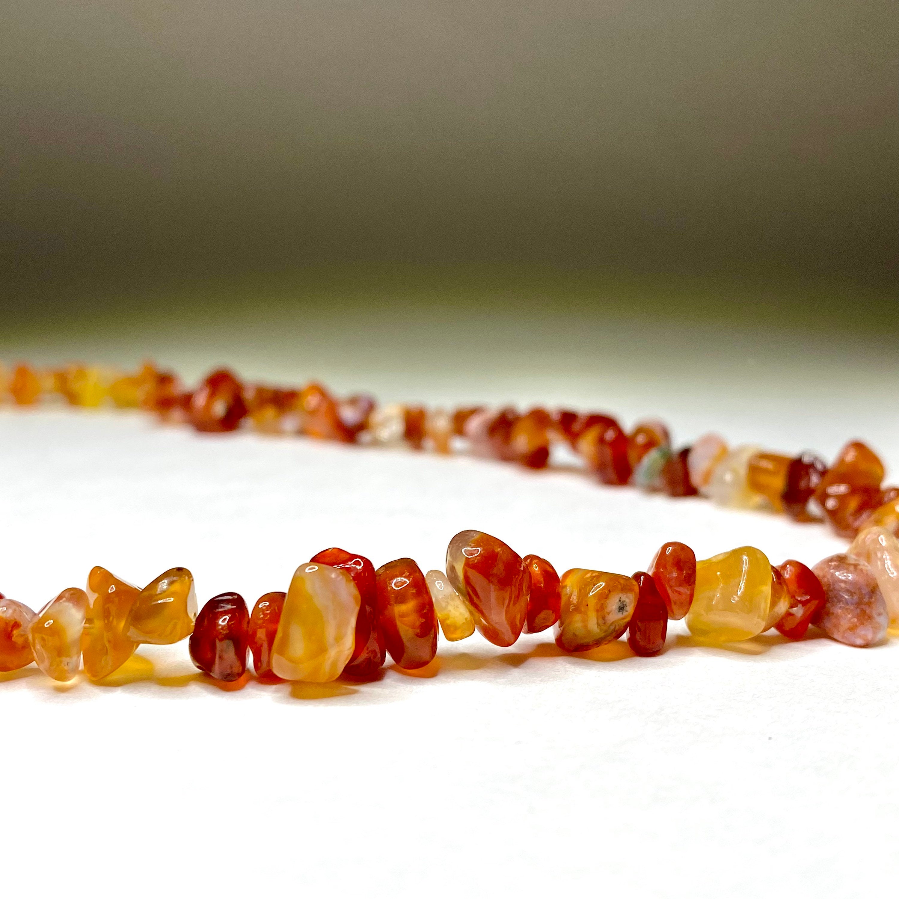Long Carnelian Crystal Necklace, 36 Inch Gemstone Chips Necklace