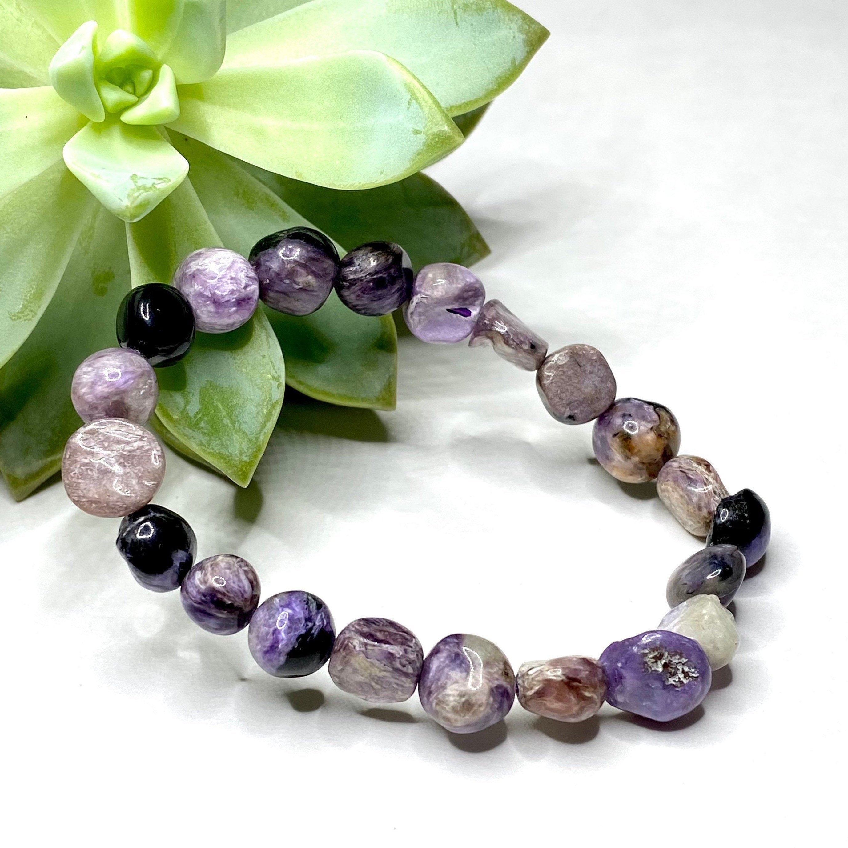 Charoite Crystal Bracelet, 6mm Gemstone Beaded Bracelet