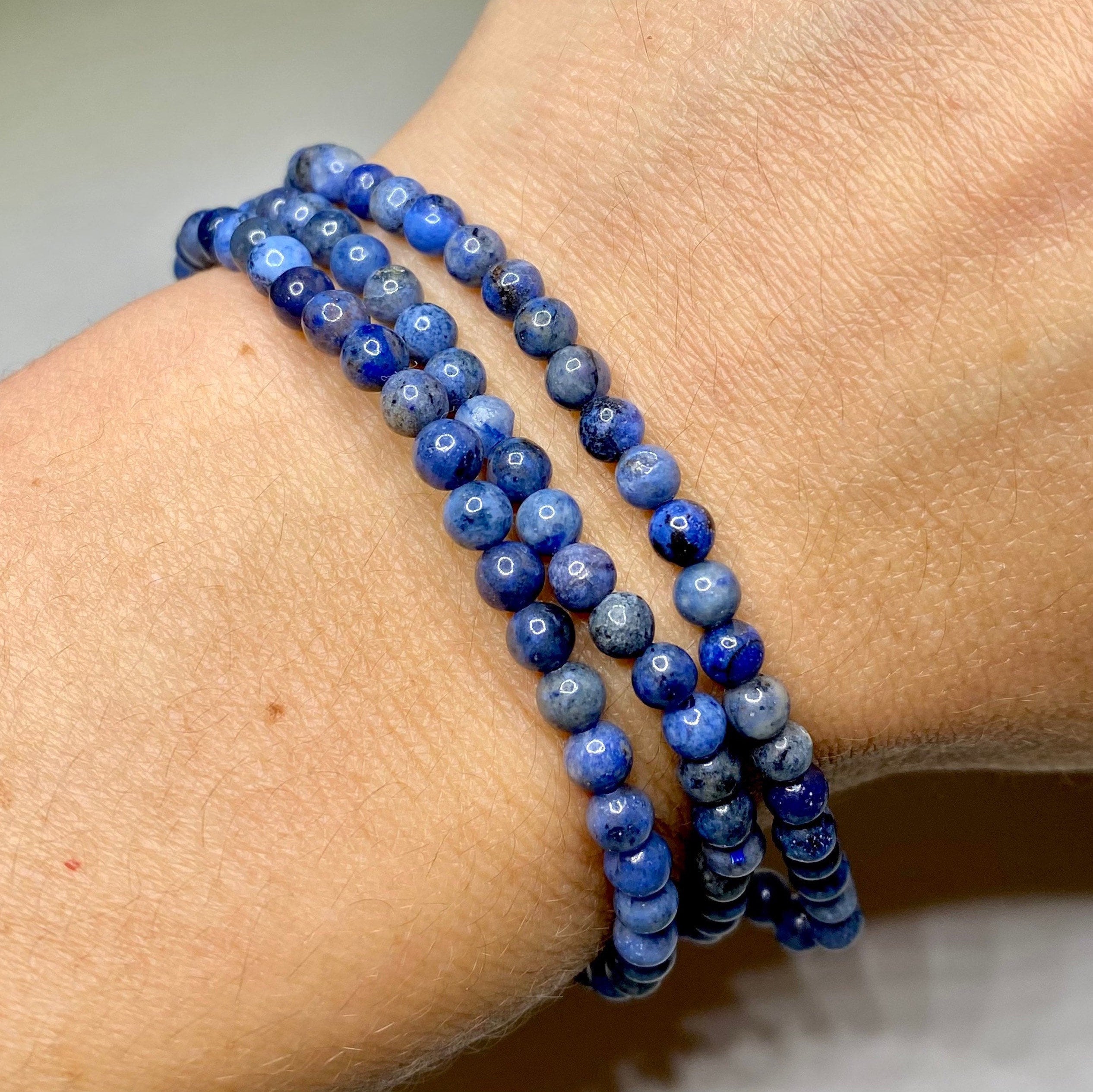 Dumortierite Crystal Bracelet: 4mm Gemstone Beaded Stretch Bracelet
