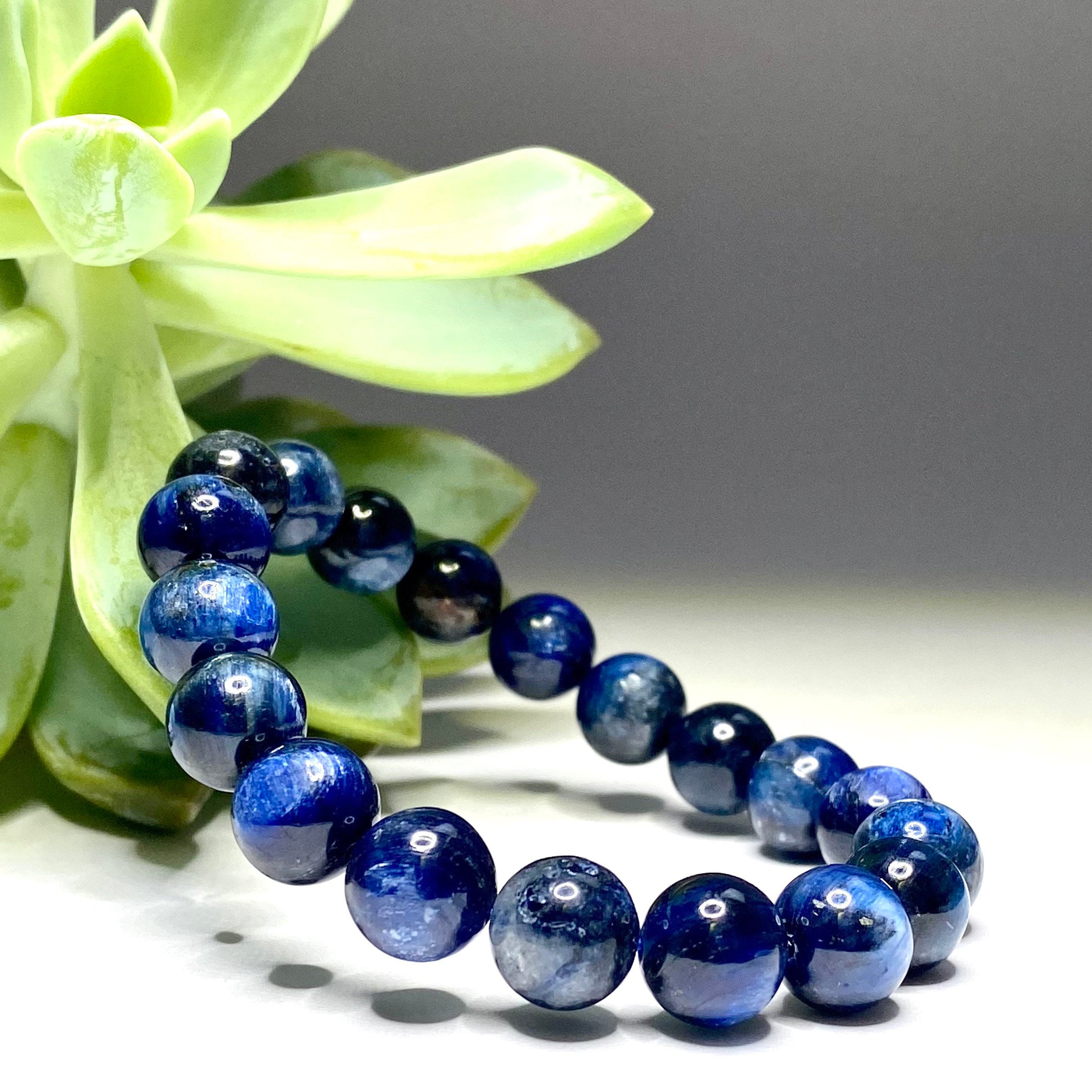 Blue Kyanite Crystal Bracelet - 10mm Natural Gemstone Jewelry