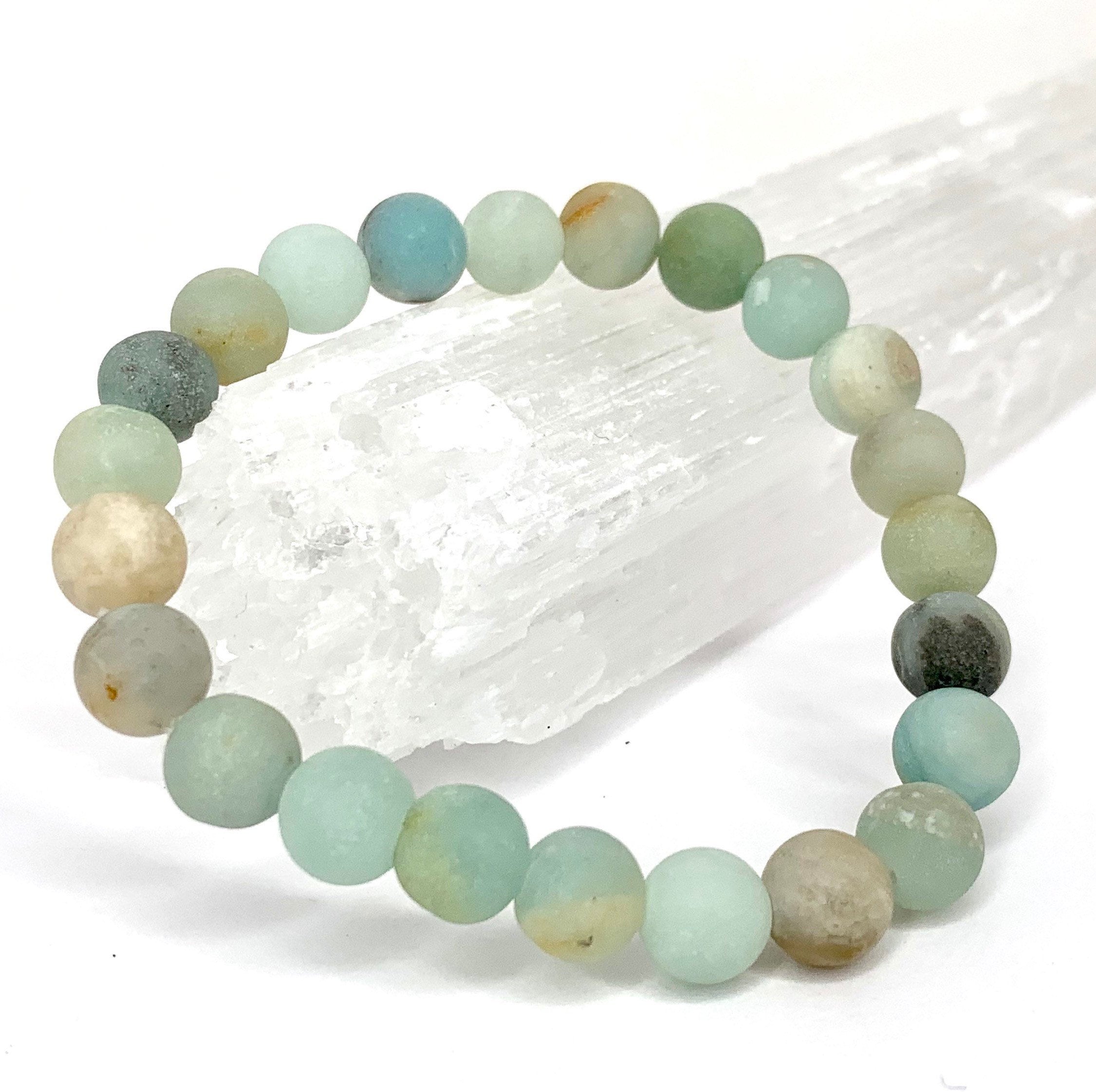 Matte Amazonite Crystal Bracelet: Round Gemstone Beads