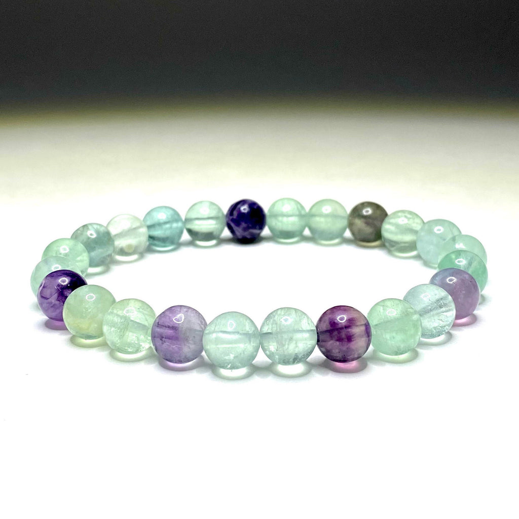 Rainbow Fluorite Crystal Bracelet: Gemstone Beaded Stretch Bracelet