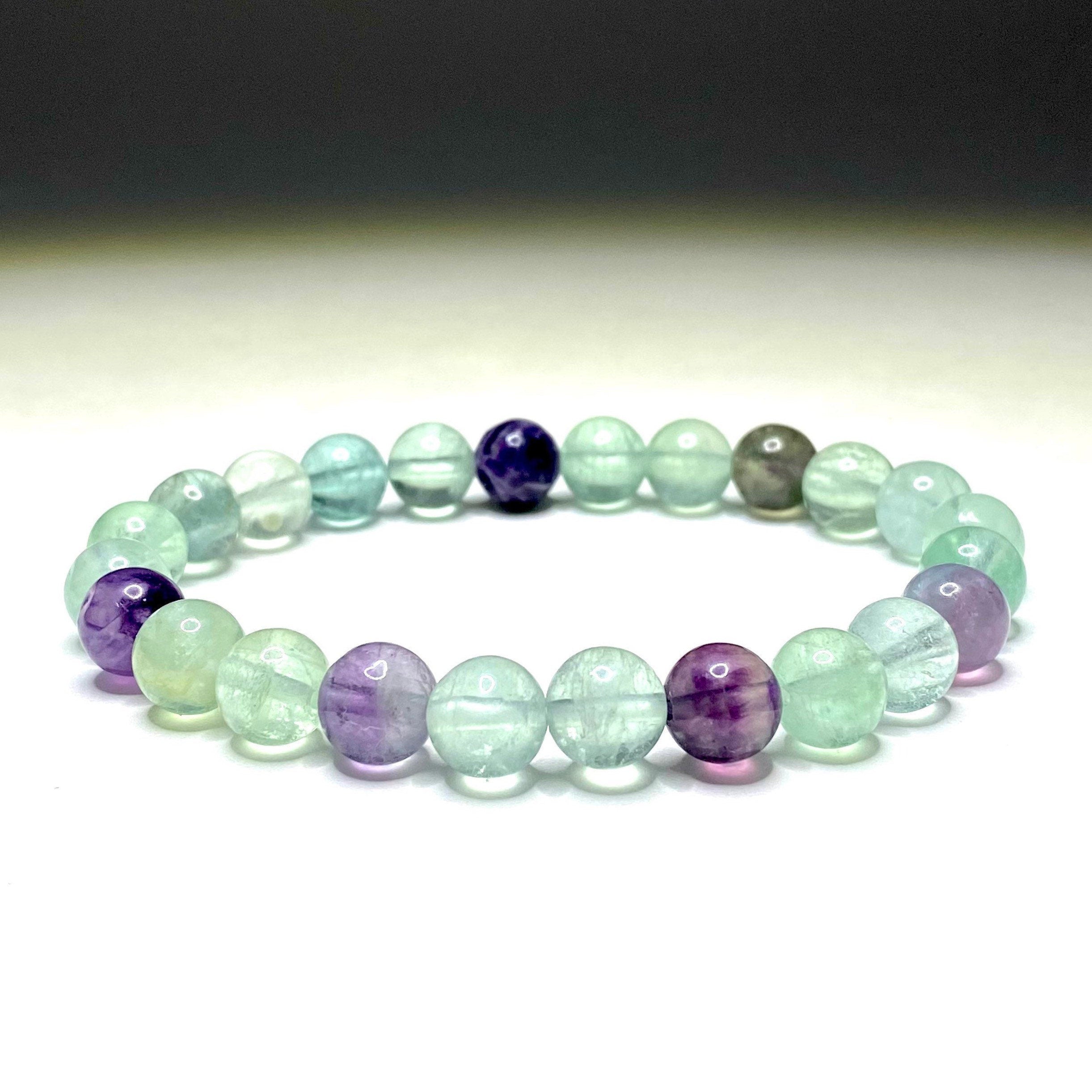 Rainbow Fluorite Crystal Bracelet: Gemstone Beaded Stretch Bracelet
