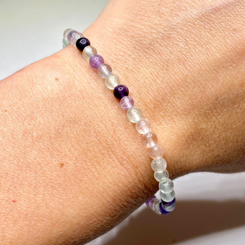 Rainbow Fluorite Crystal Bracelet: Gemstone Beaded Stretch Bracelet