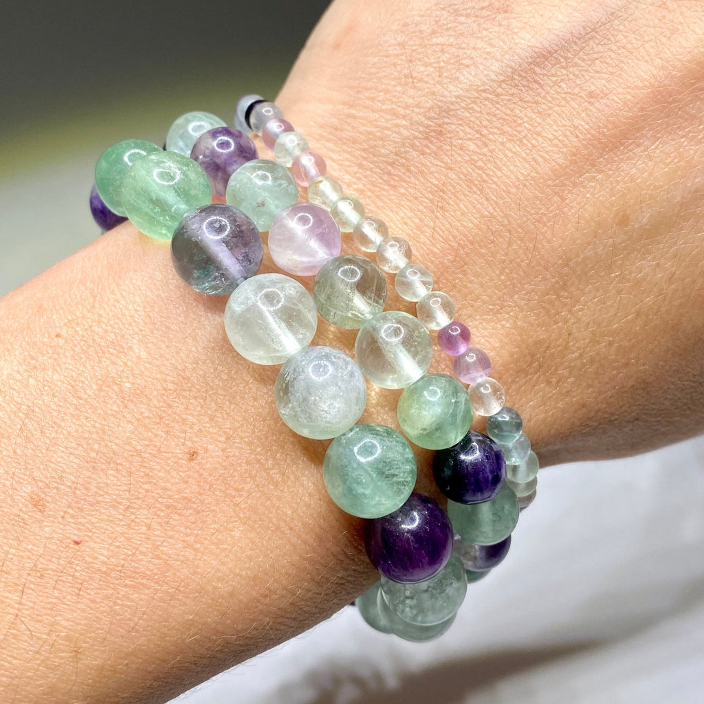 Rainbow Fluorite Crystal Bracelet: Gemstone Beaded Stretch Bracelet