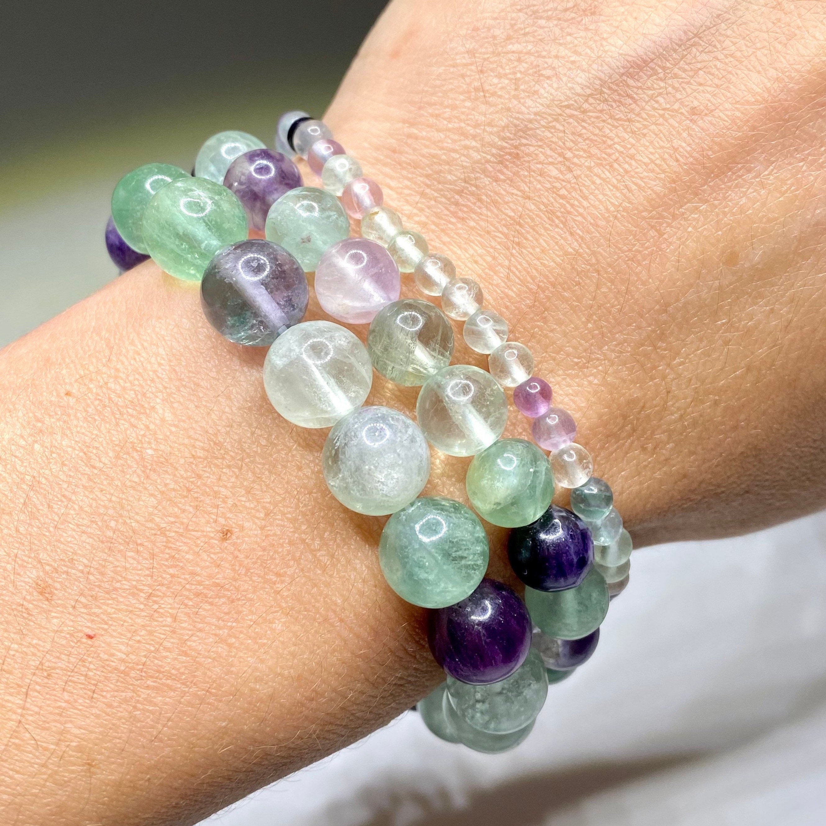 Rainbow Fluorite Crystal Bracelet: Gemstone Beaded Stretch Bracelet