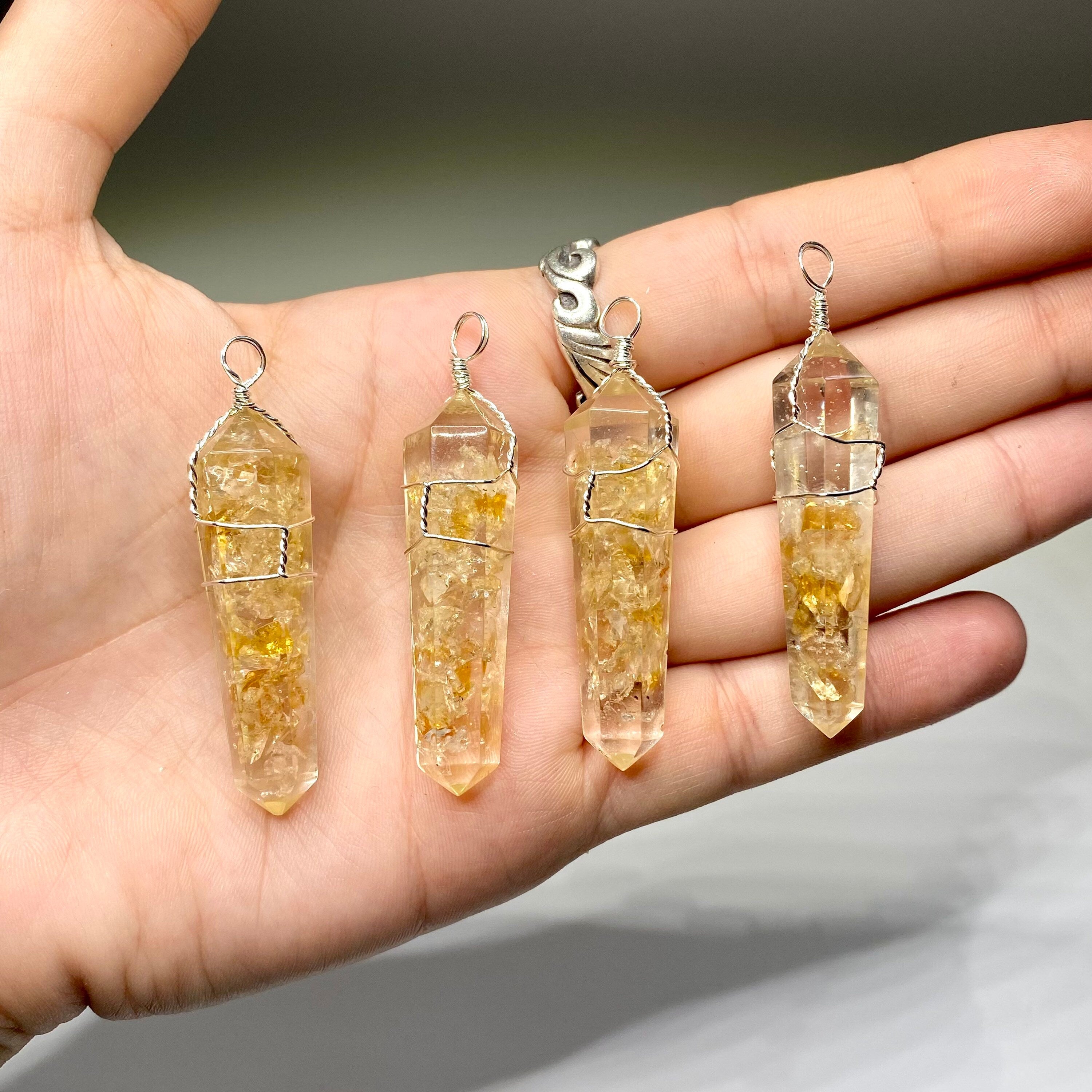Citrine in Orgonite Wire Wrapped Pendant Necklace