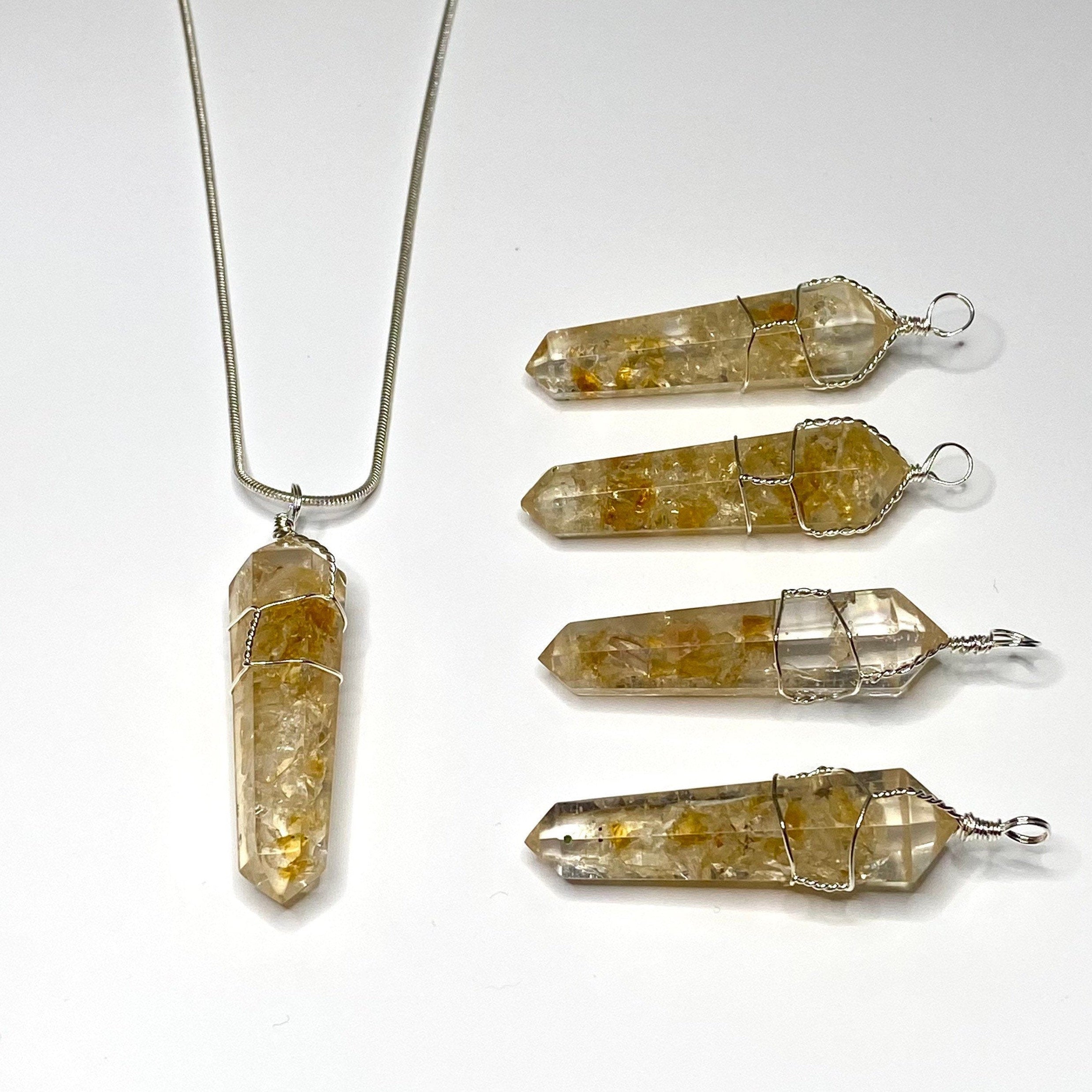 Citrine in Orgonite Wire Wrapped Pendant Necklace