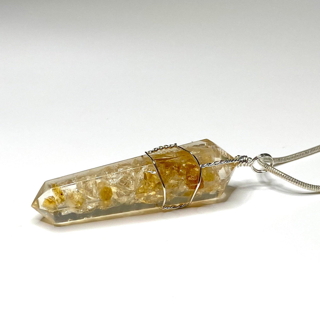 Citrine in Orgonite Wire Wrapped Pendant Necklace