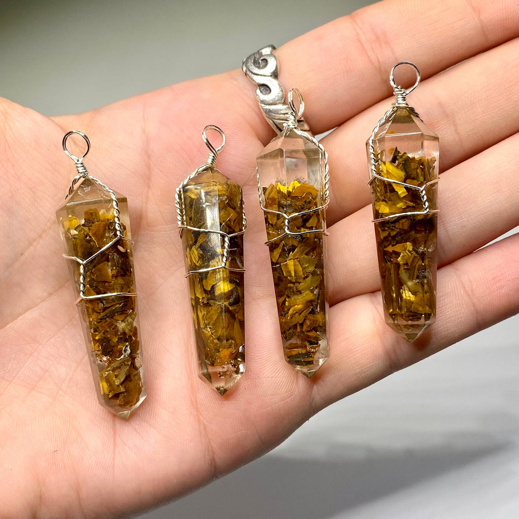 Tigers Eye in Orgonite Coil Wrapped Pendant Necklace
